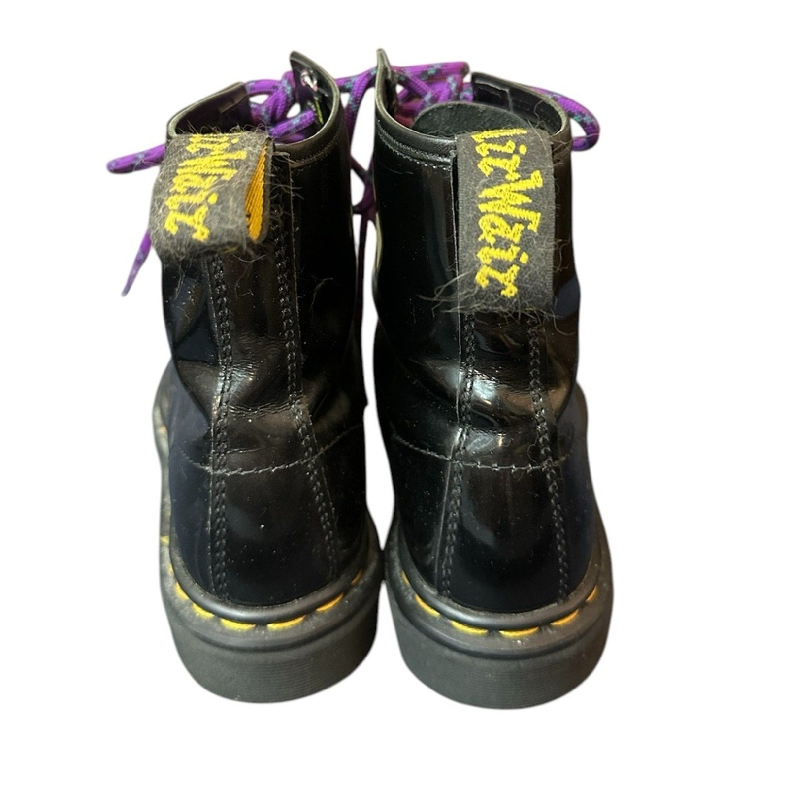 Doc Martens shiny black purple laces doc marten boots - 9 US