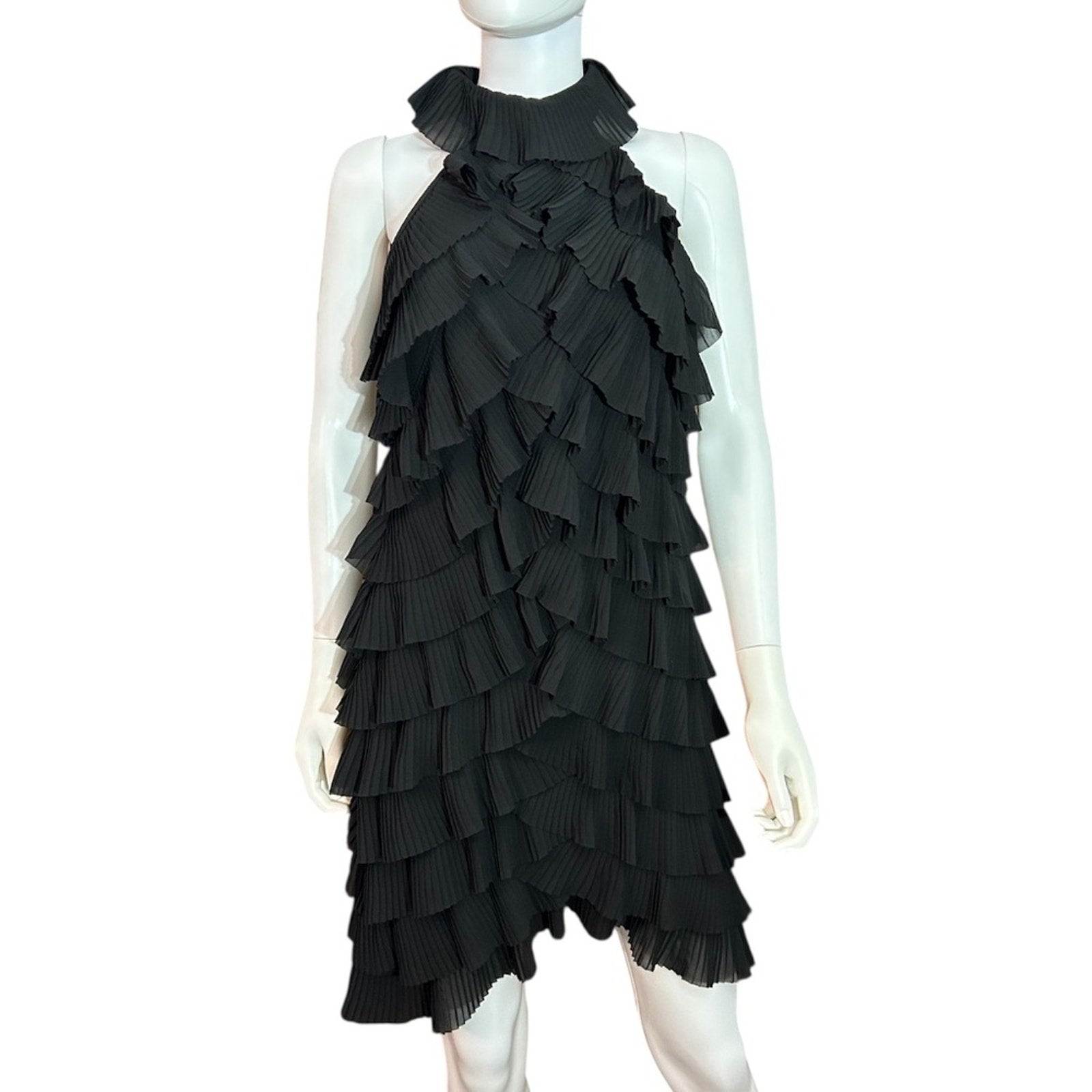 Samuel Dong halter Sleeveless Tiered Ruffle Black Cocktail Dress - size 8