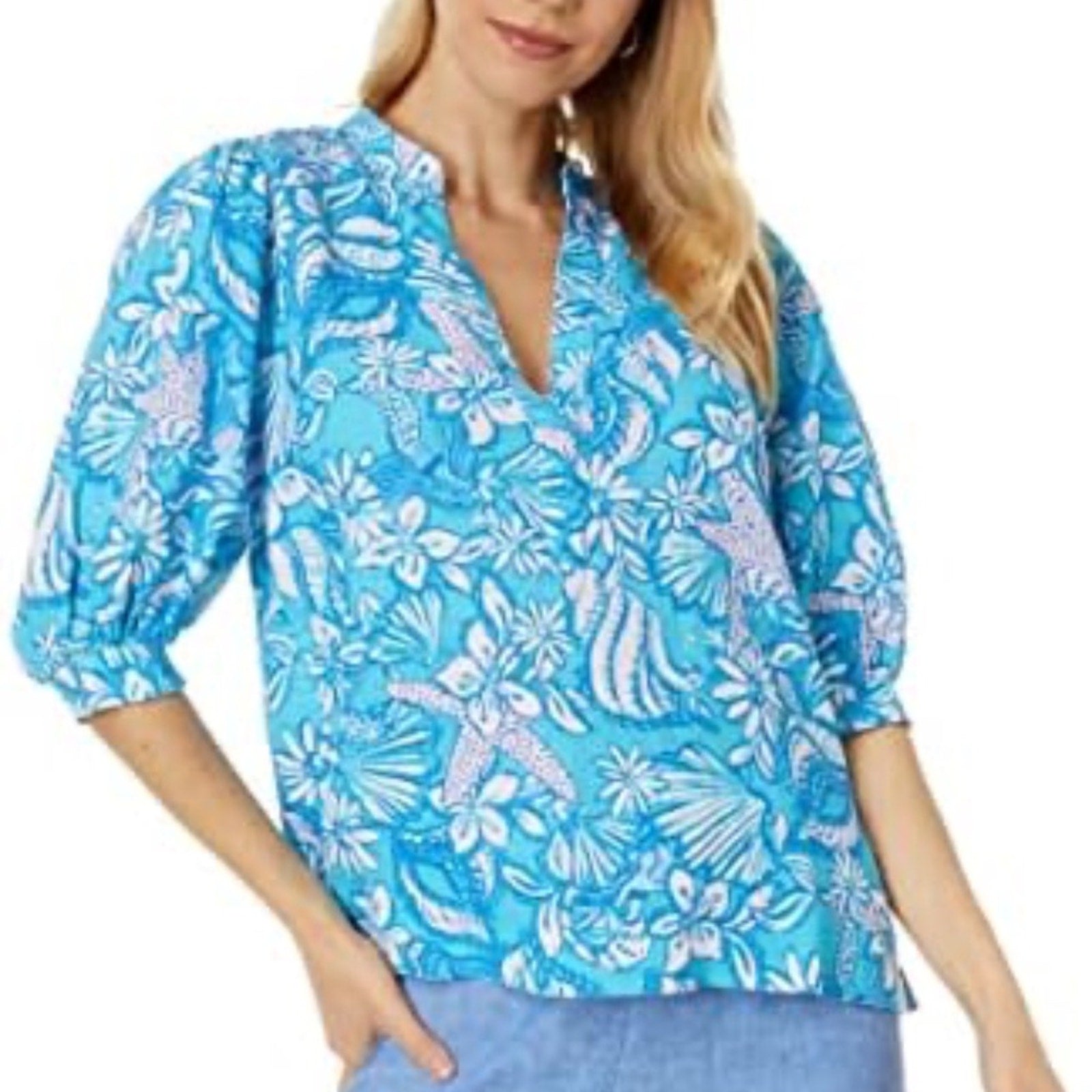 NEW Lilly Pulitzer Women's Mialeigh Elbow Sleeve Linen Top - size 4