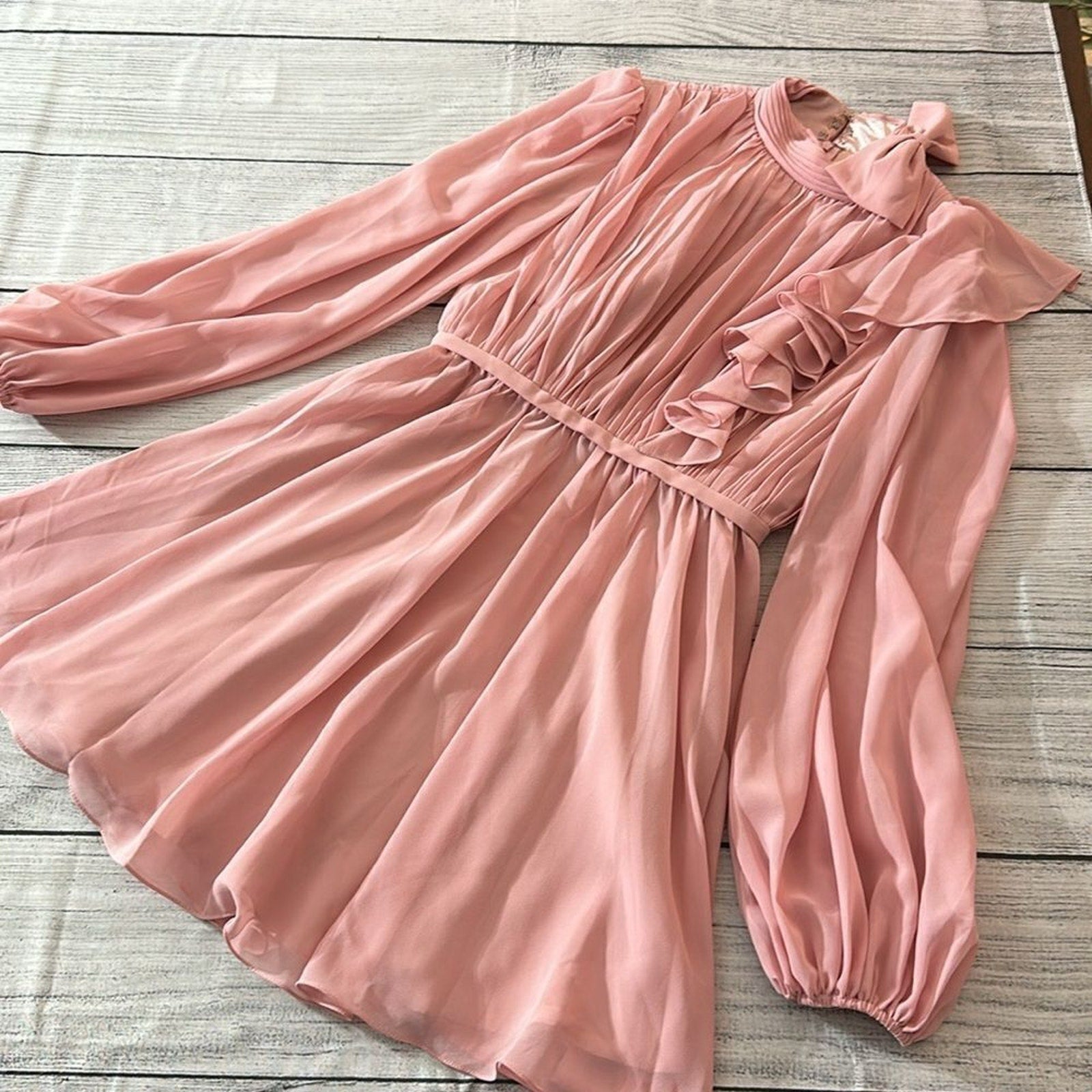 NWT Mac Duggal 55878 Mock Neck Long Sleeve Ruffle Dress Pink - size 2