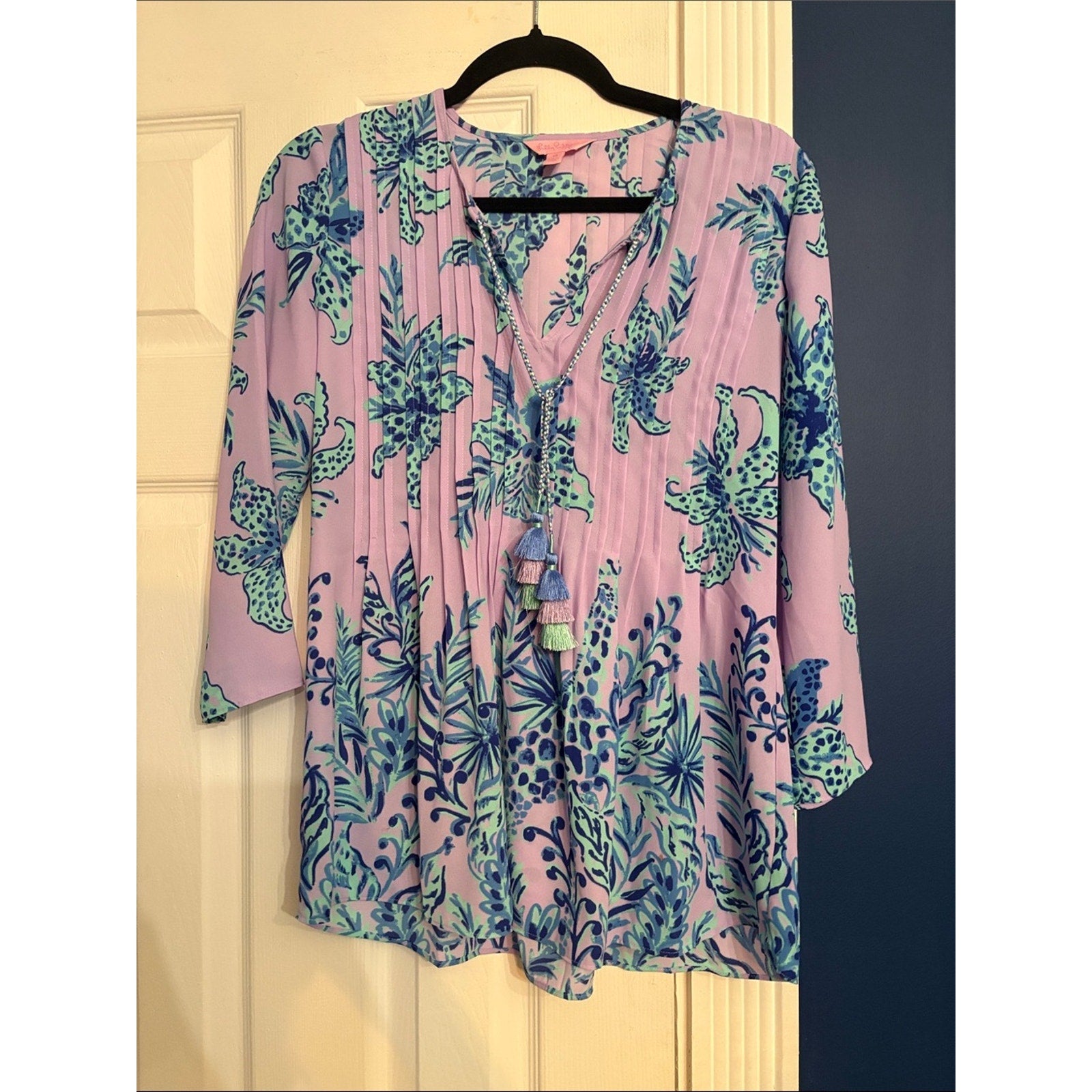Lilly Pulitzer Marilina Tunic Blouse Top in Light Lilac Verbena Jungle Path -XS