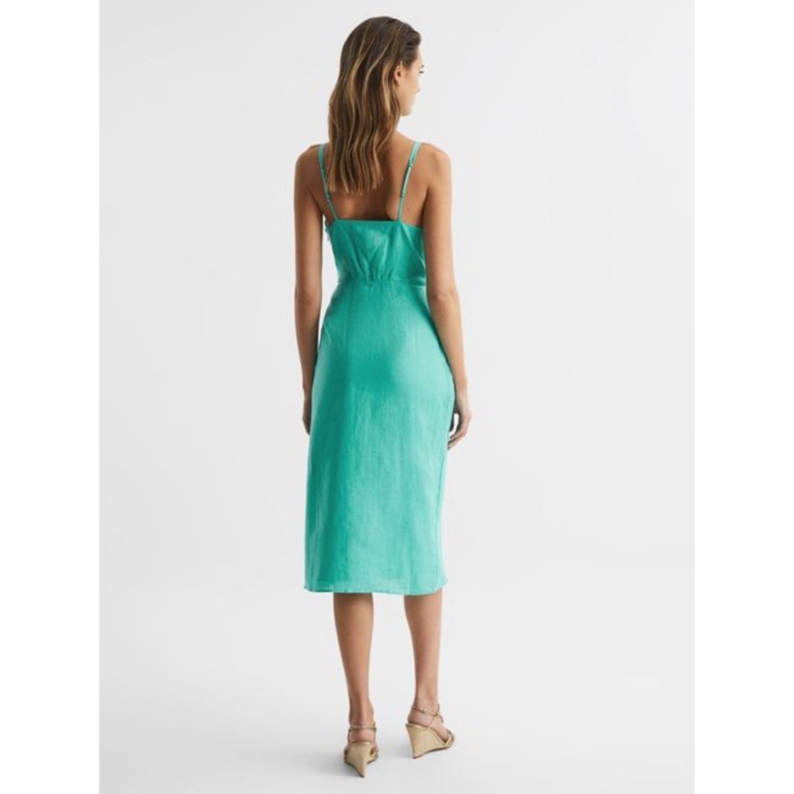 REISS Esme Linen Side Tie Midi Dress - size 8