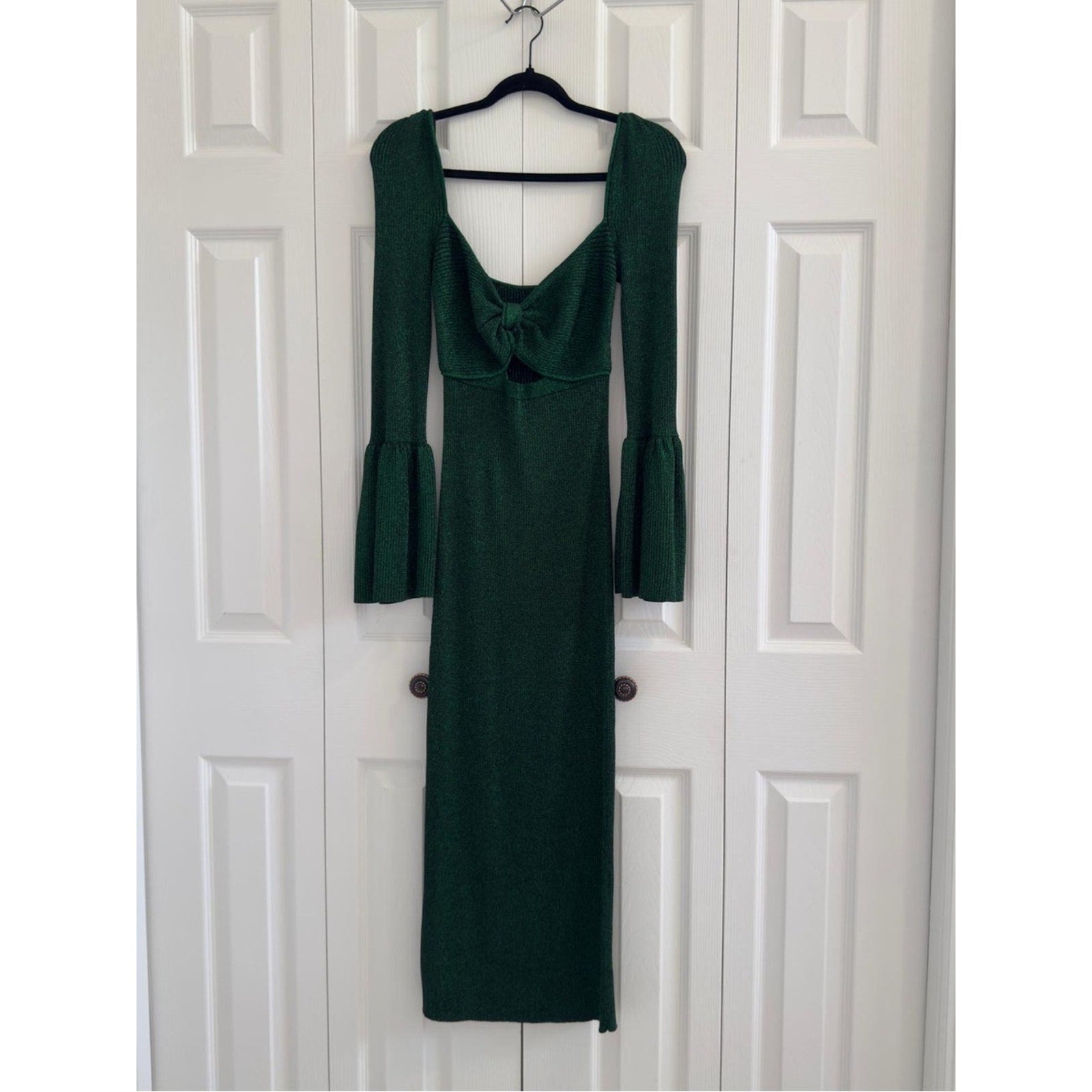 Self-Portrait Green Knit Ribbed Midi Dress - S 🌟