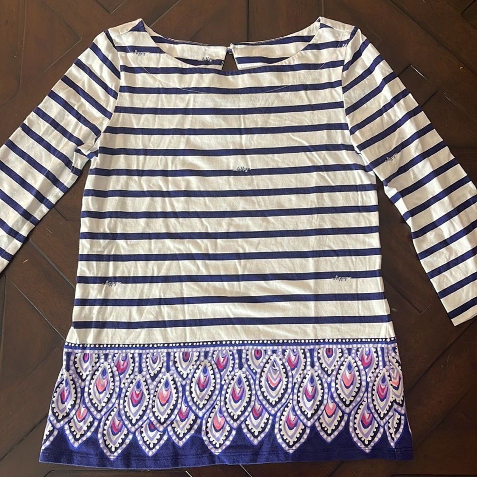 Lilly Pulitzer waverly top in serene striped navy - size XS