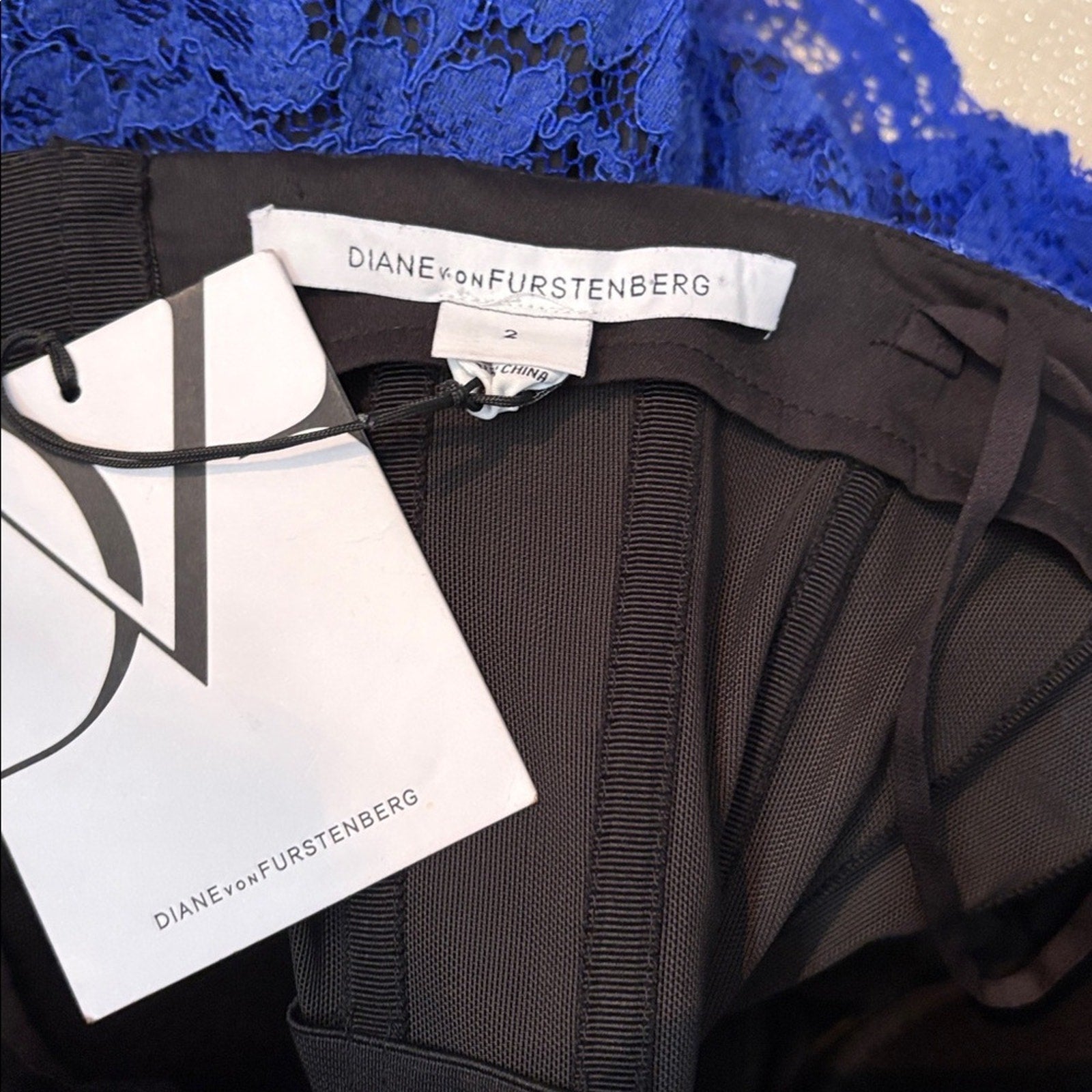 NWT Diane Von Furstenberg 'Walker' ~ Blue Lace Strapless Sheath Dress - size 2