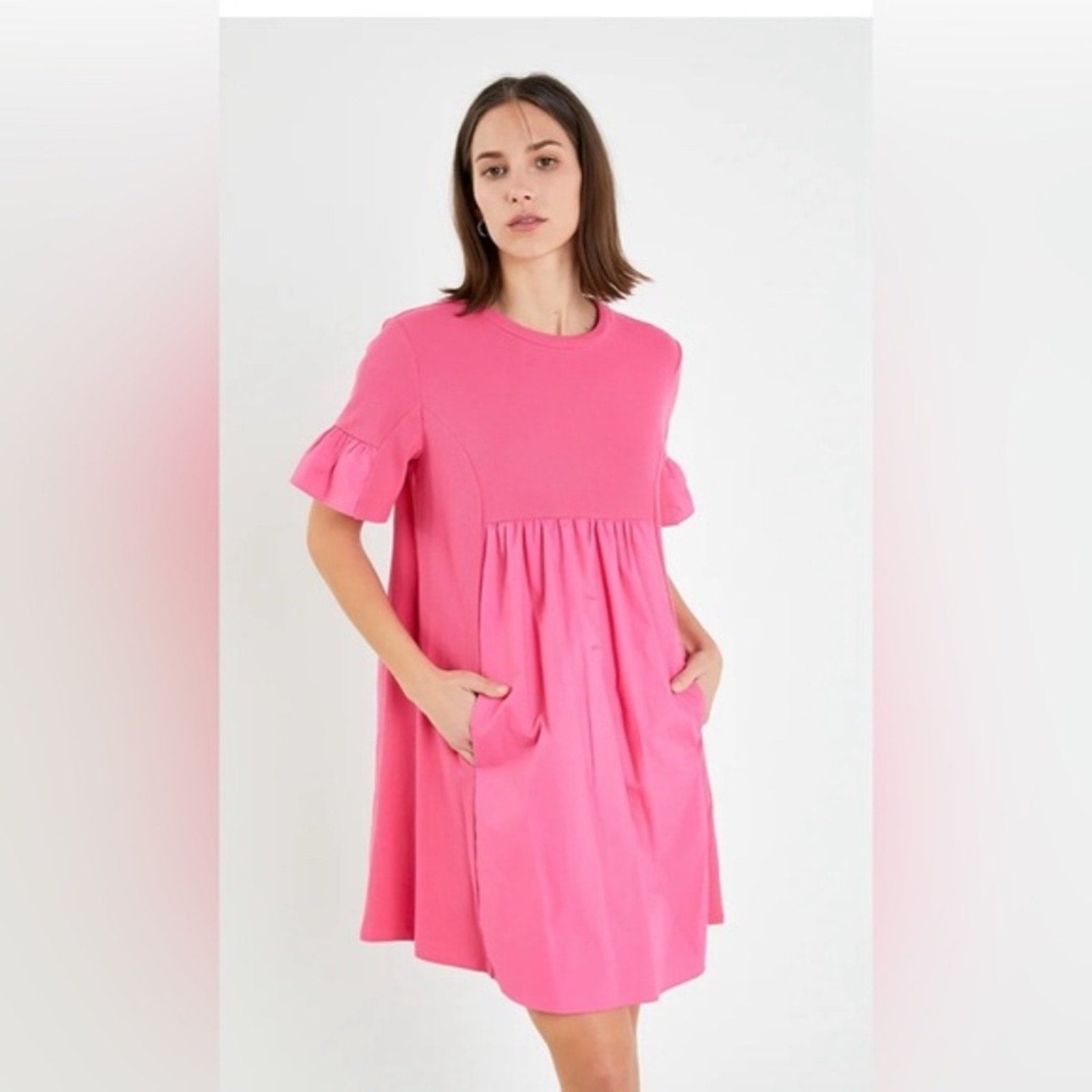 English Factory Mixed Media Ruffled Sleeve Dress - size XS - NWT