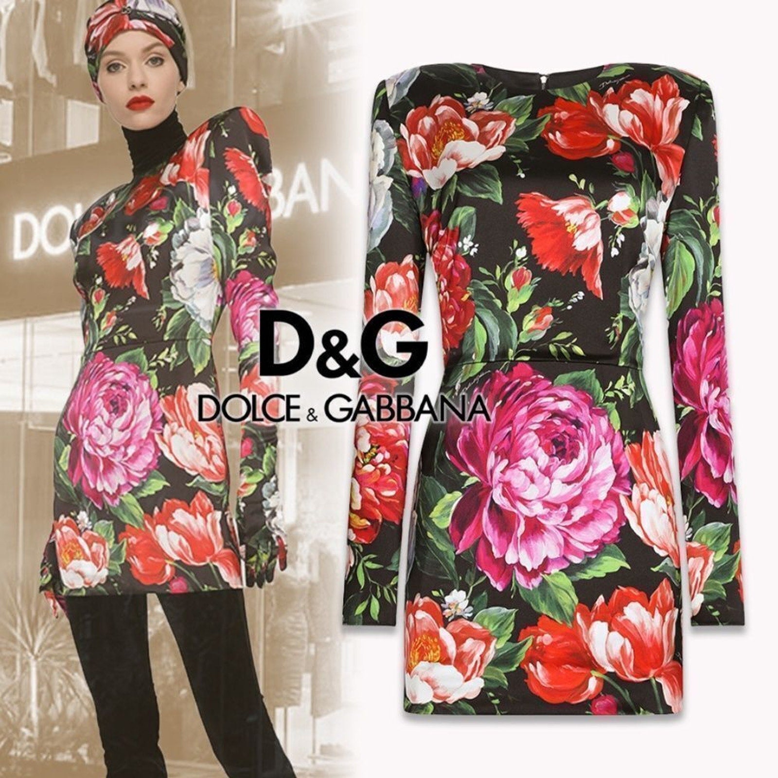 NWOT DOLCE & GABBANA Floral-print duchesse-satin mini dress - size 48
