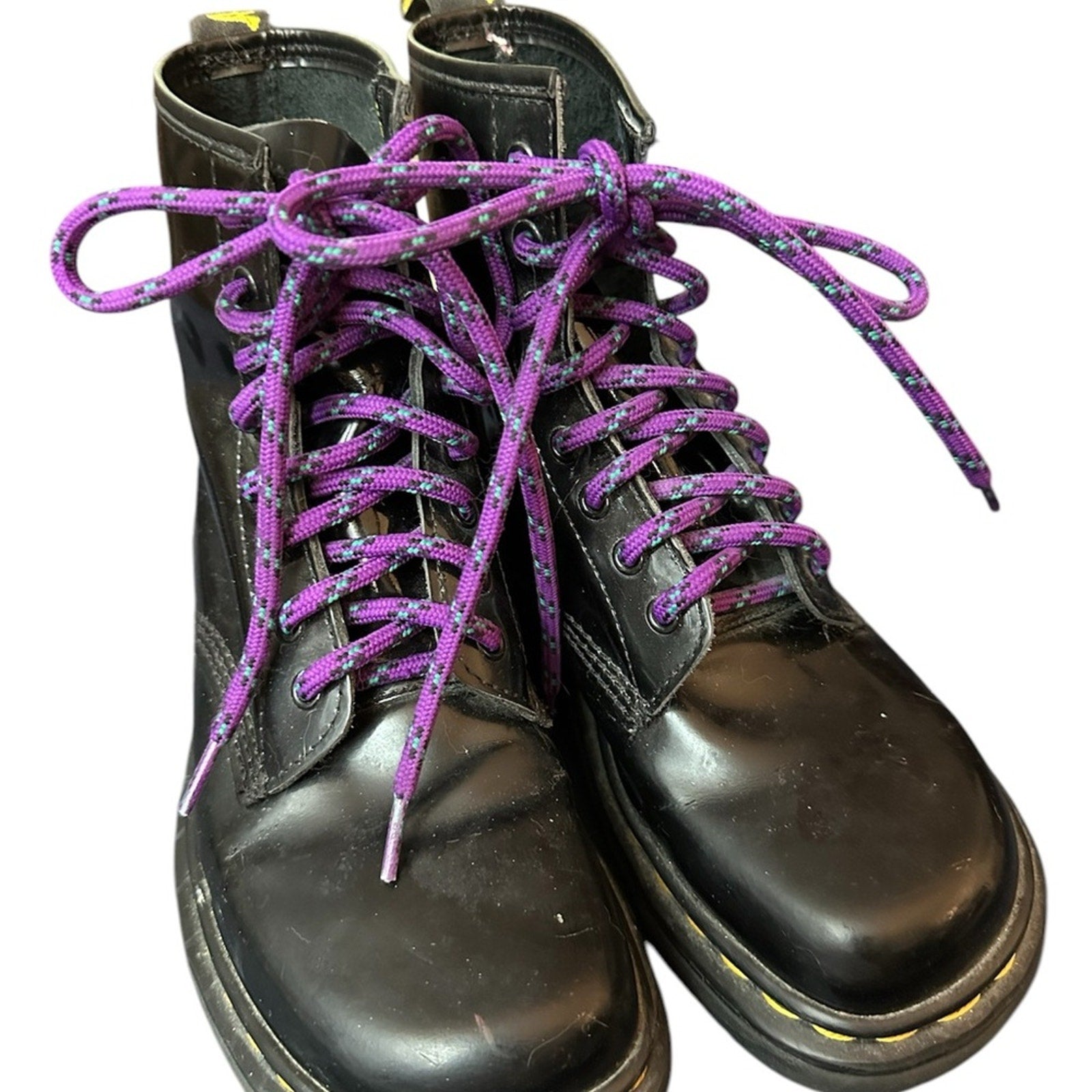 Doc Martens shiny black purple laces doc marten boots - 9 US