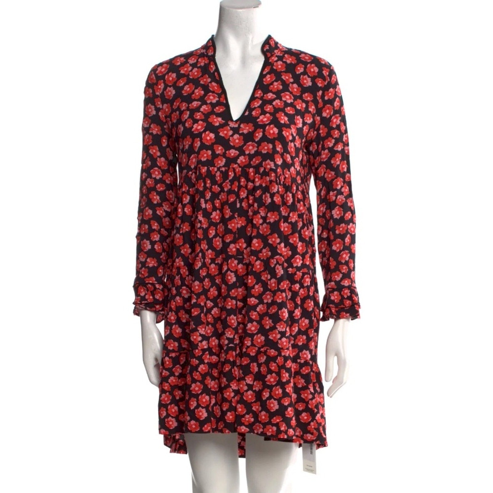 Ganni S Lindale Red Floral Crepe Mini Dress - size 34