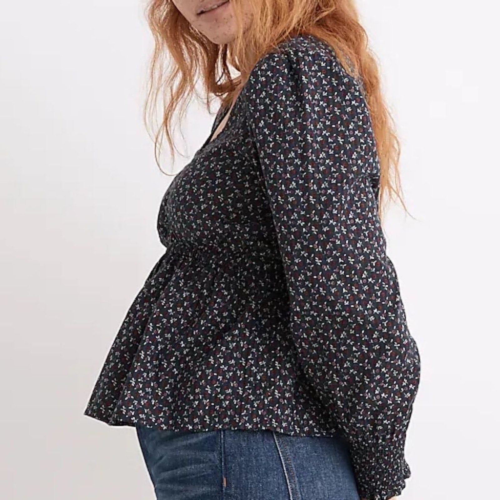 NWT Madewell Tie-Back Peplum Top in Campden Daisies - size large