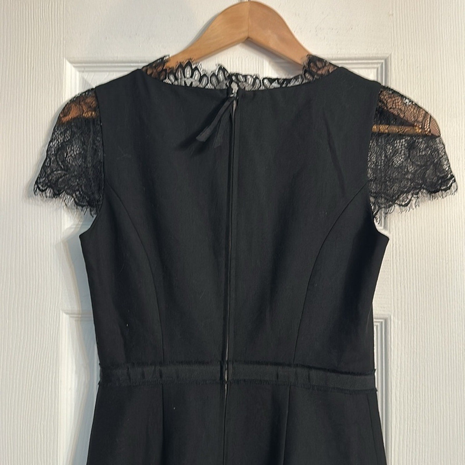 Rebecca Taylor Black Wool Blend Sheath Dress Lace Embellishments - Size 2