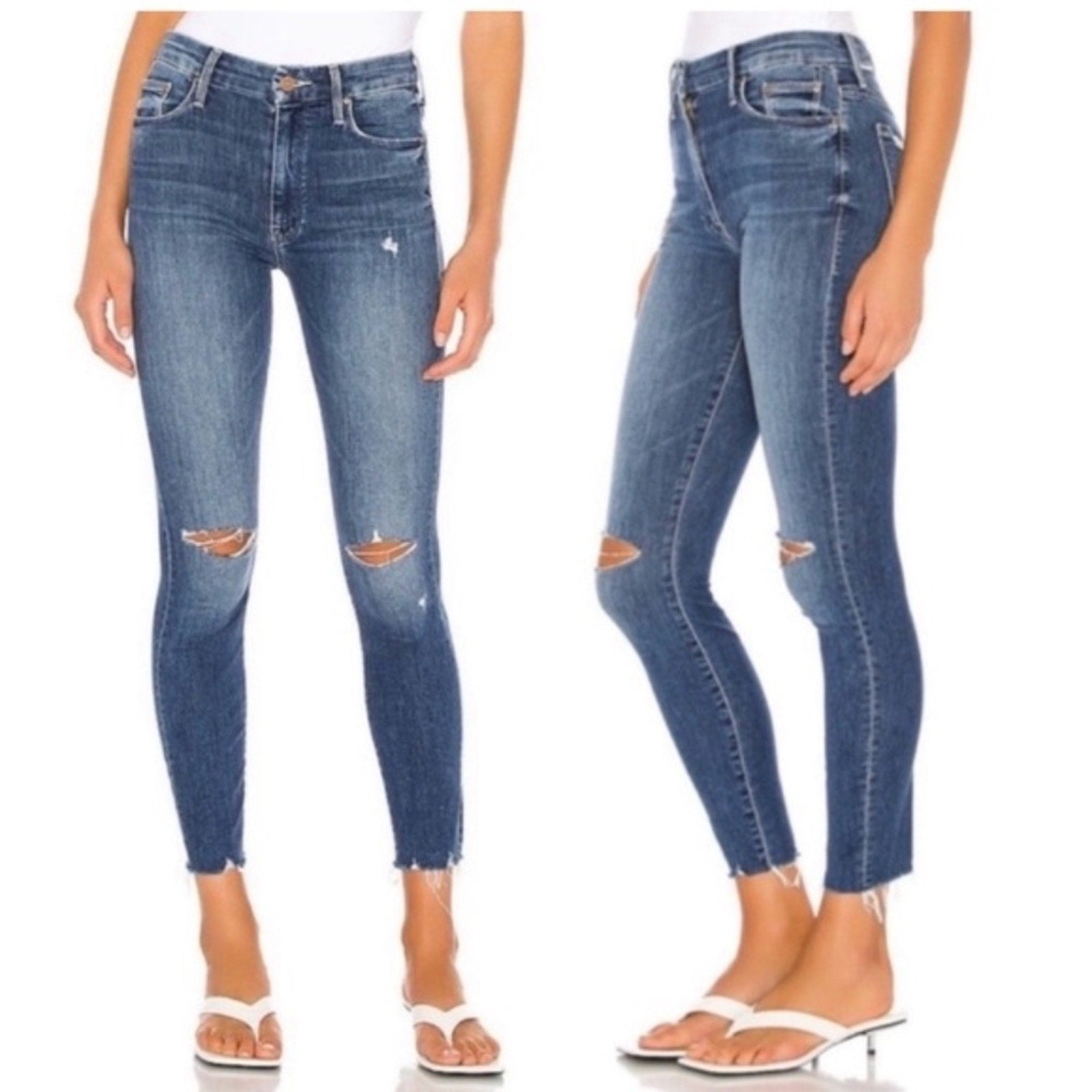 MOTHER High Waisted Looker Ankle Fray Jeans Get Your Groove Back Wash - size 28