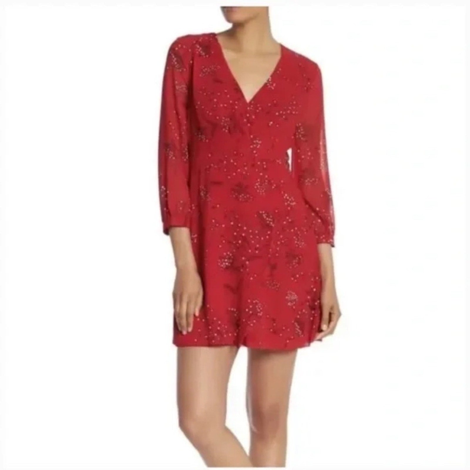 Madewell Hazelwood Windswept Red Floral Faux Wrap Front Dress Size 4