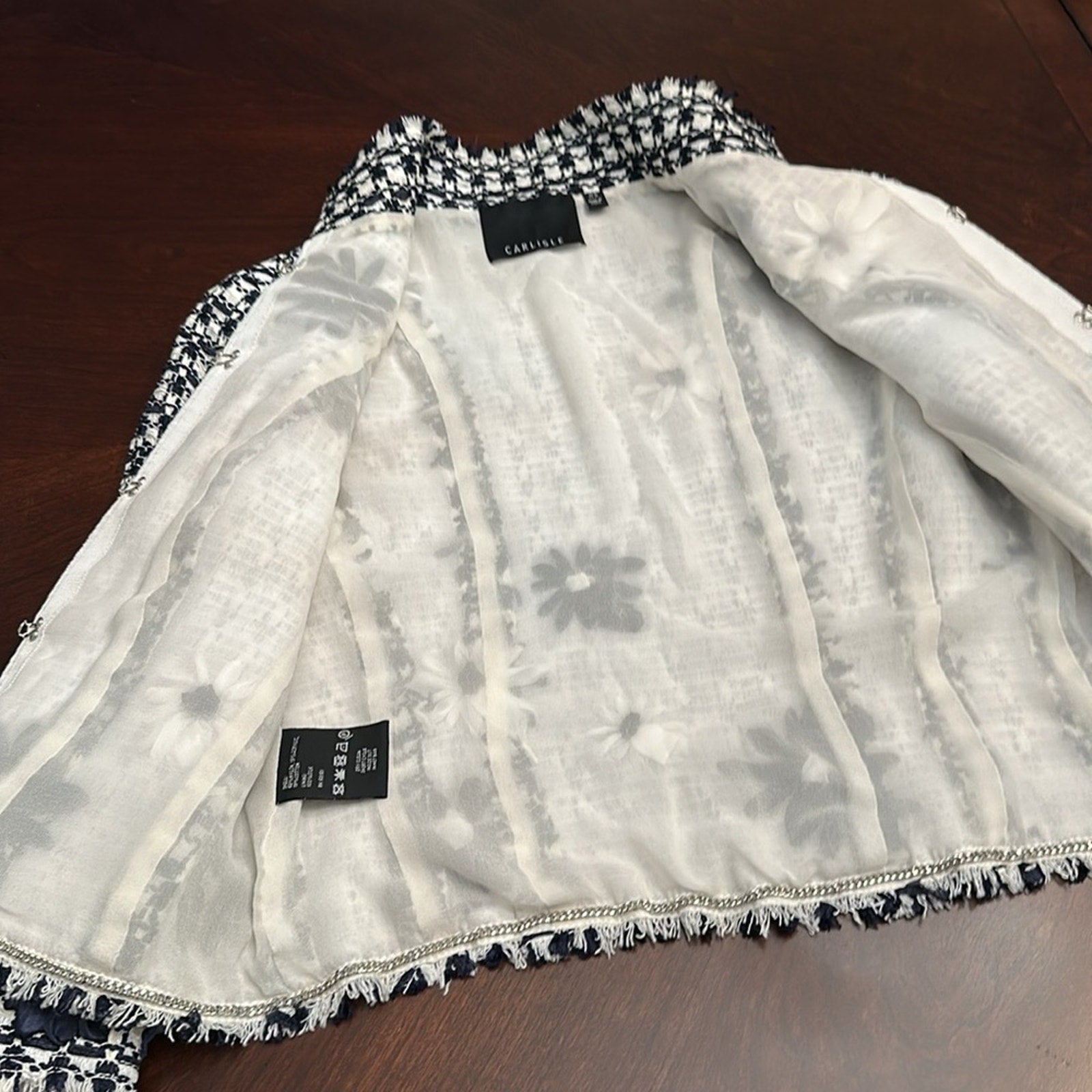 Carlisle navy white floral tweed jacket - size 8