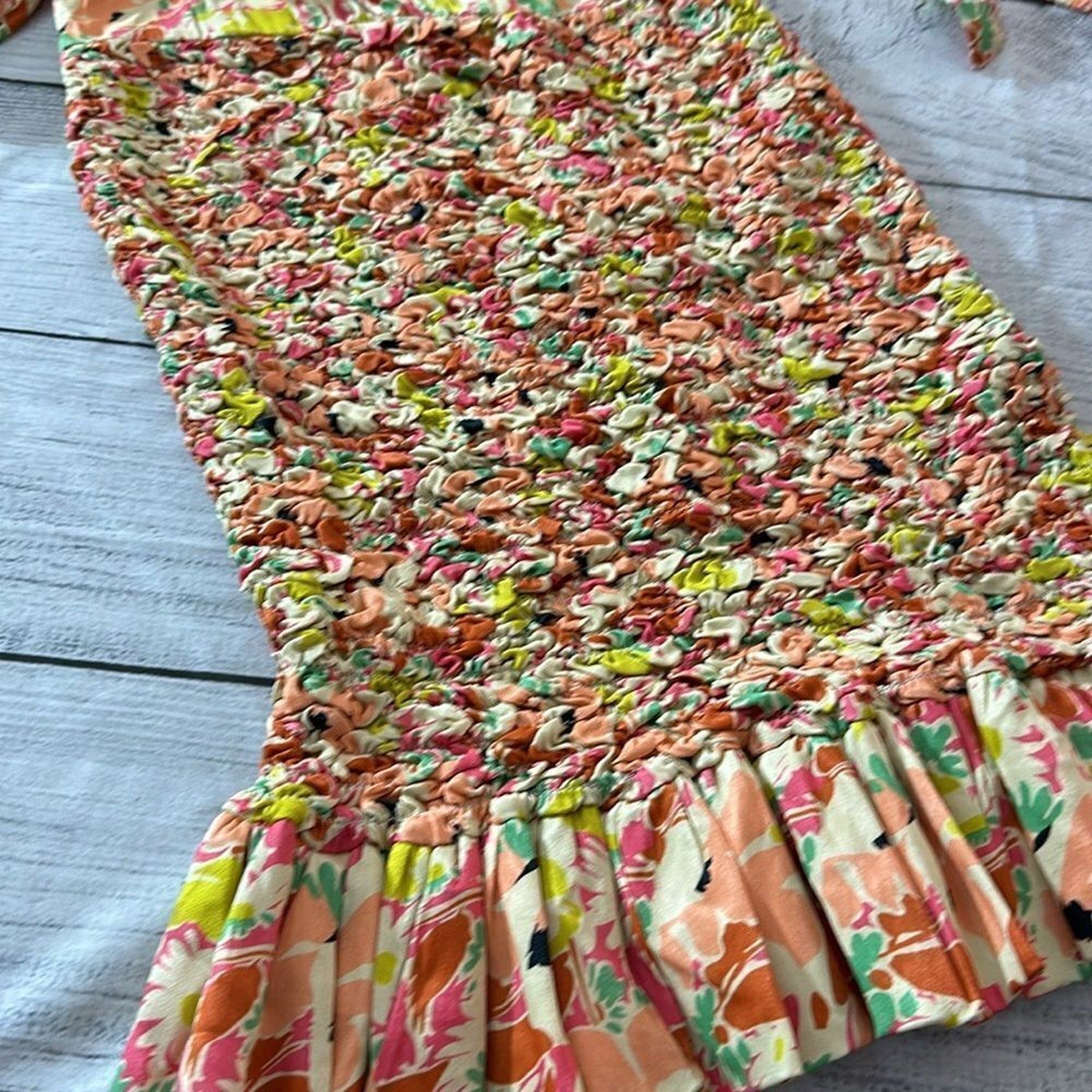 NEW BYTIMO Shirred floral-print satin-crepe mini dress - size XS