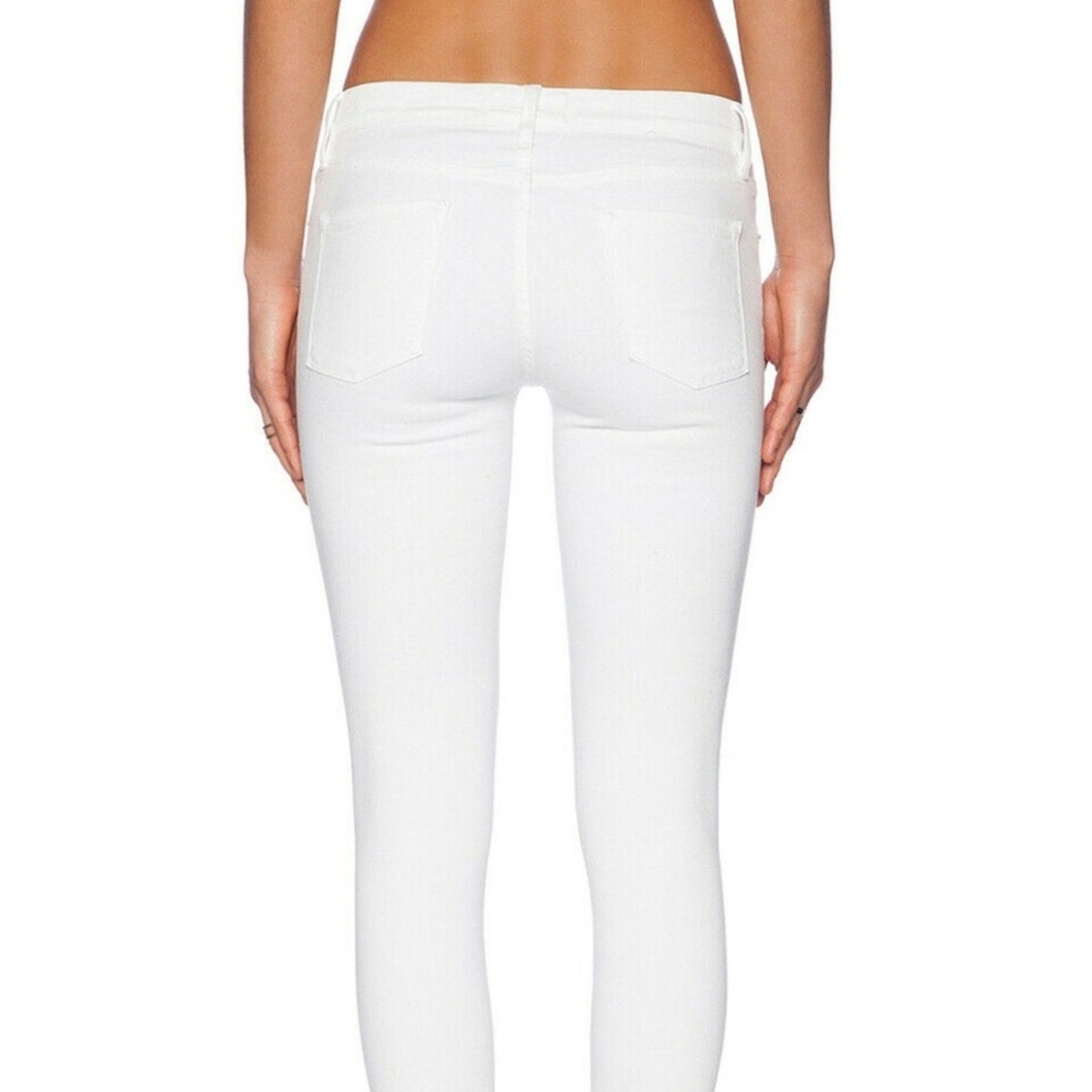 FRAME Denim Blanc Le Skinny De Jeanne Mid Rise Distressed White Jean - size 27