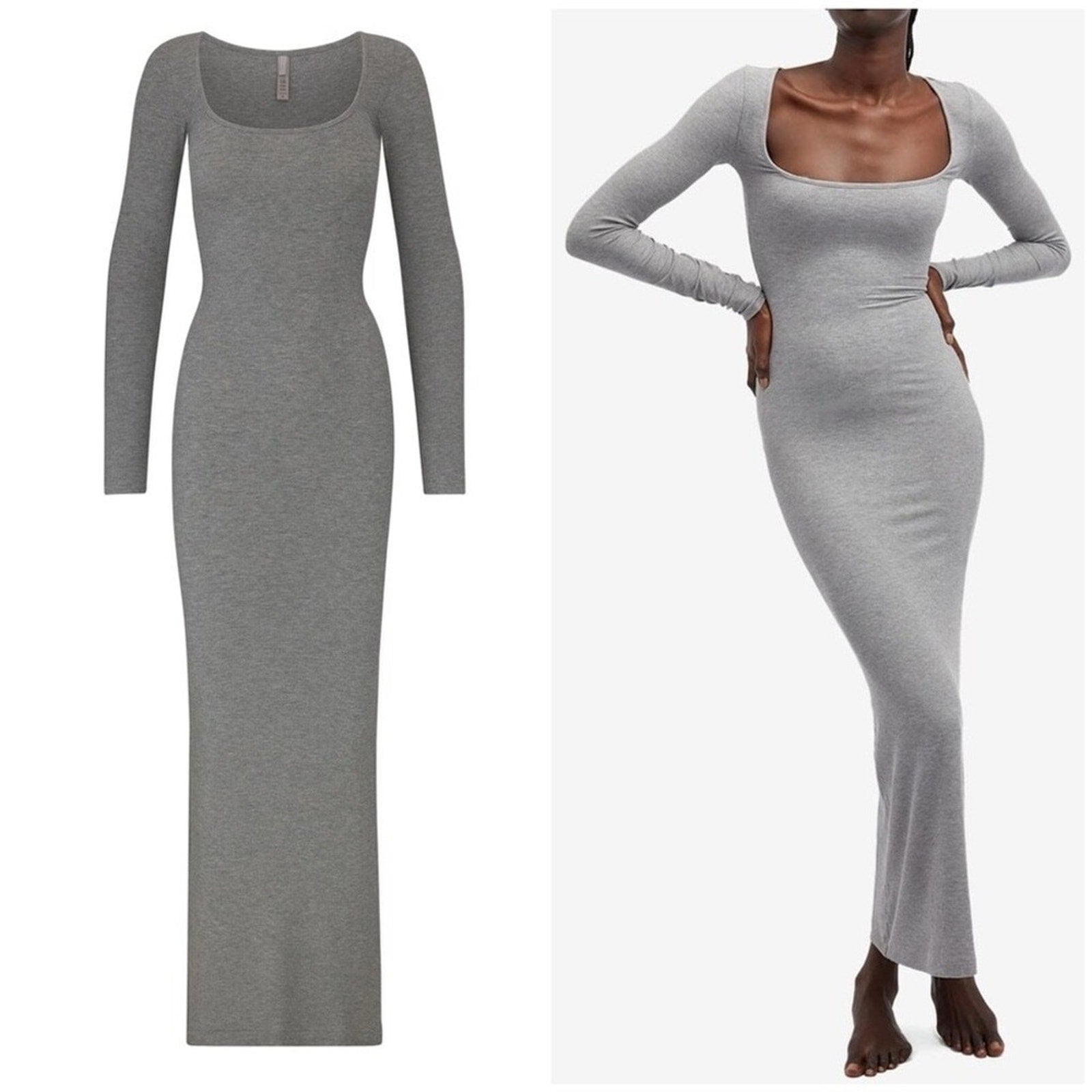 NWT SKIMS Soft Lounge Long Sleeve Dress - Heather Grey - size small