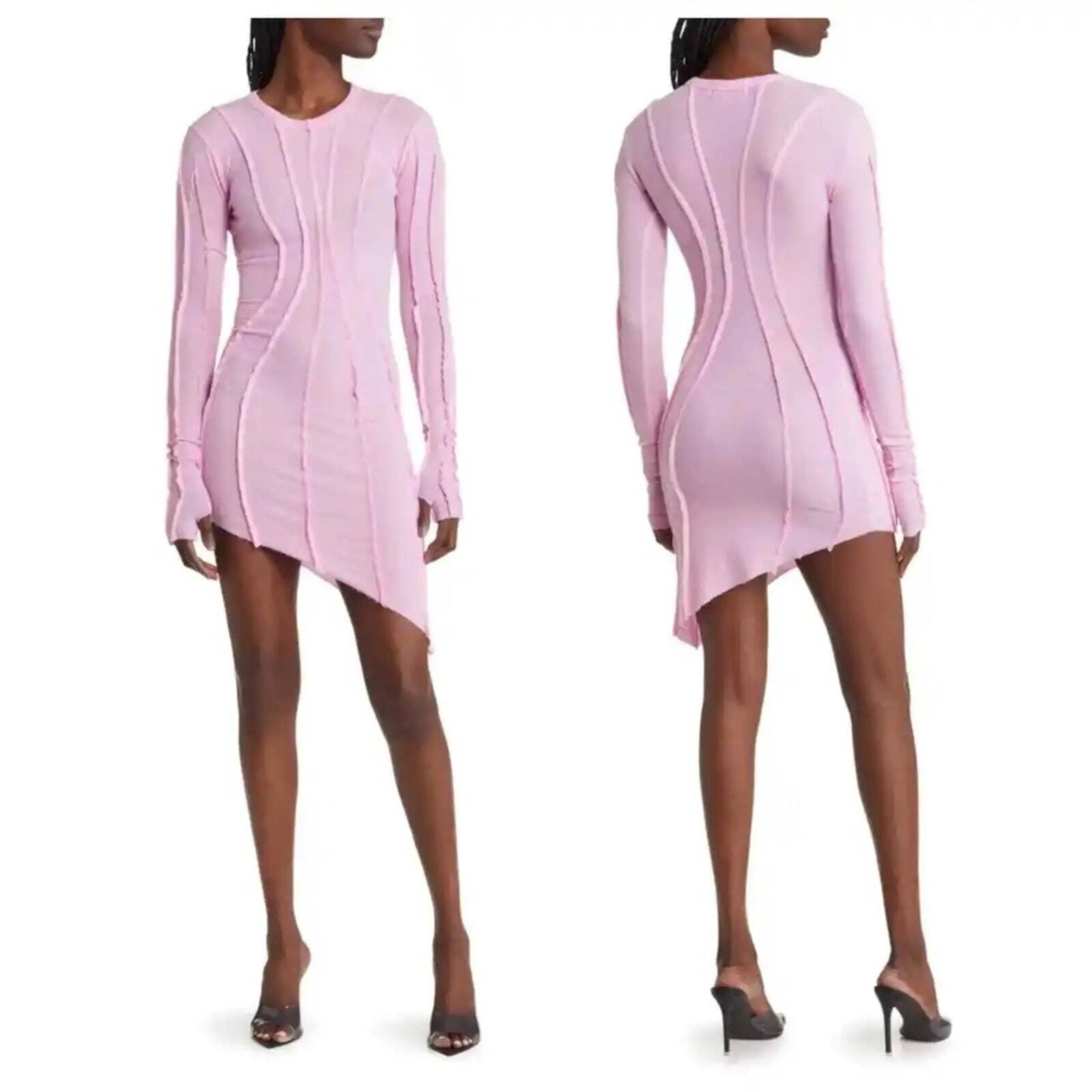 NEW Sami Miro Vintage Women's Asymmetric Long Sleeve Mini Dress in Pink - size M