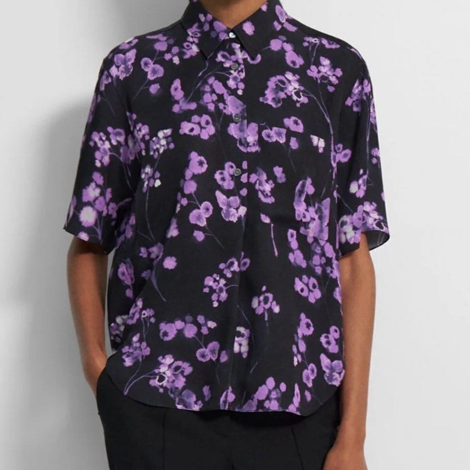 NWT Theory Floral Silk Georgette Shirt - size P