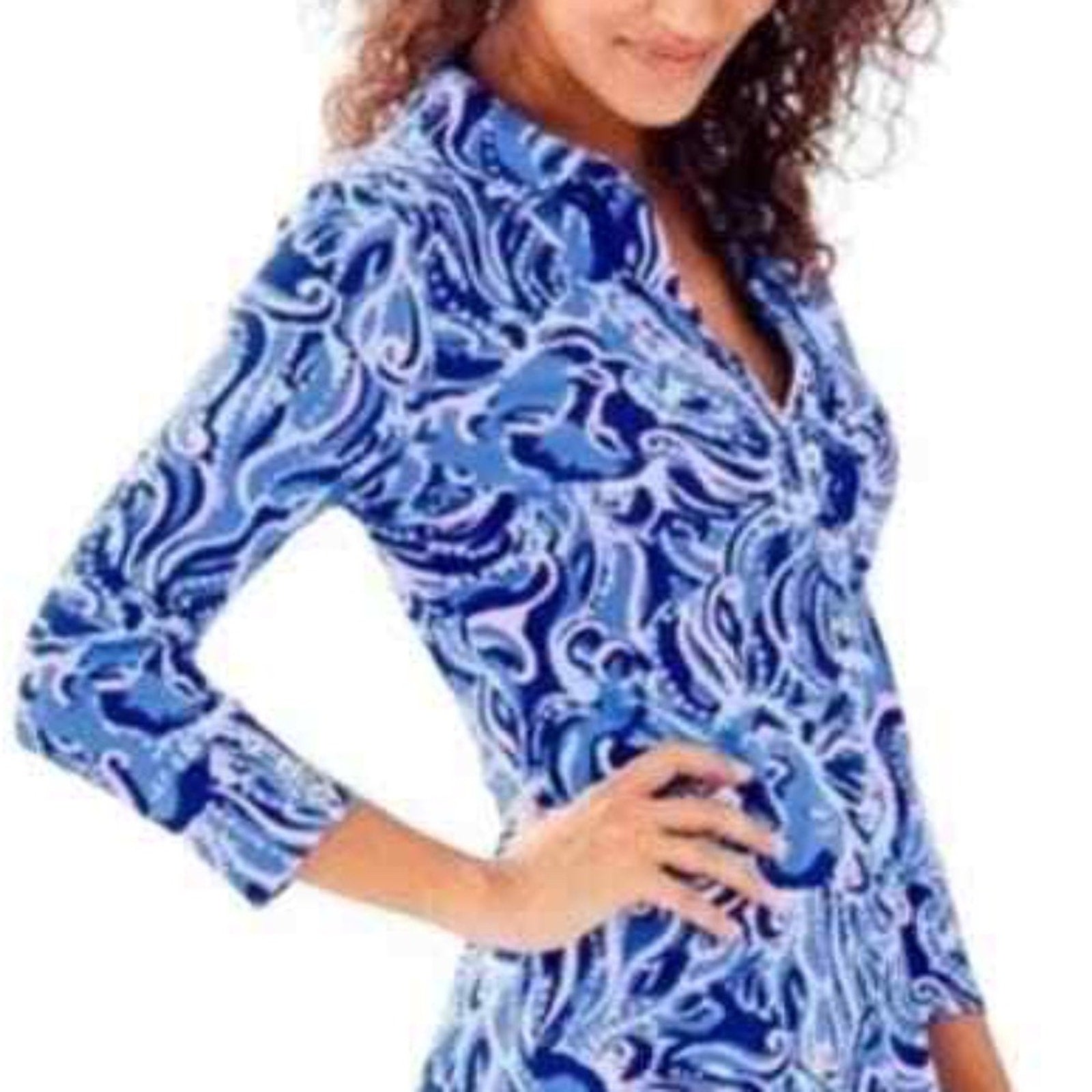 LILLY PULITZER Upf 50+ Ansley Polo Dress In High Tide Navy Lucky Bamboo - small