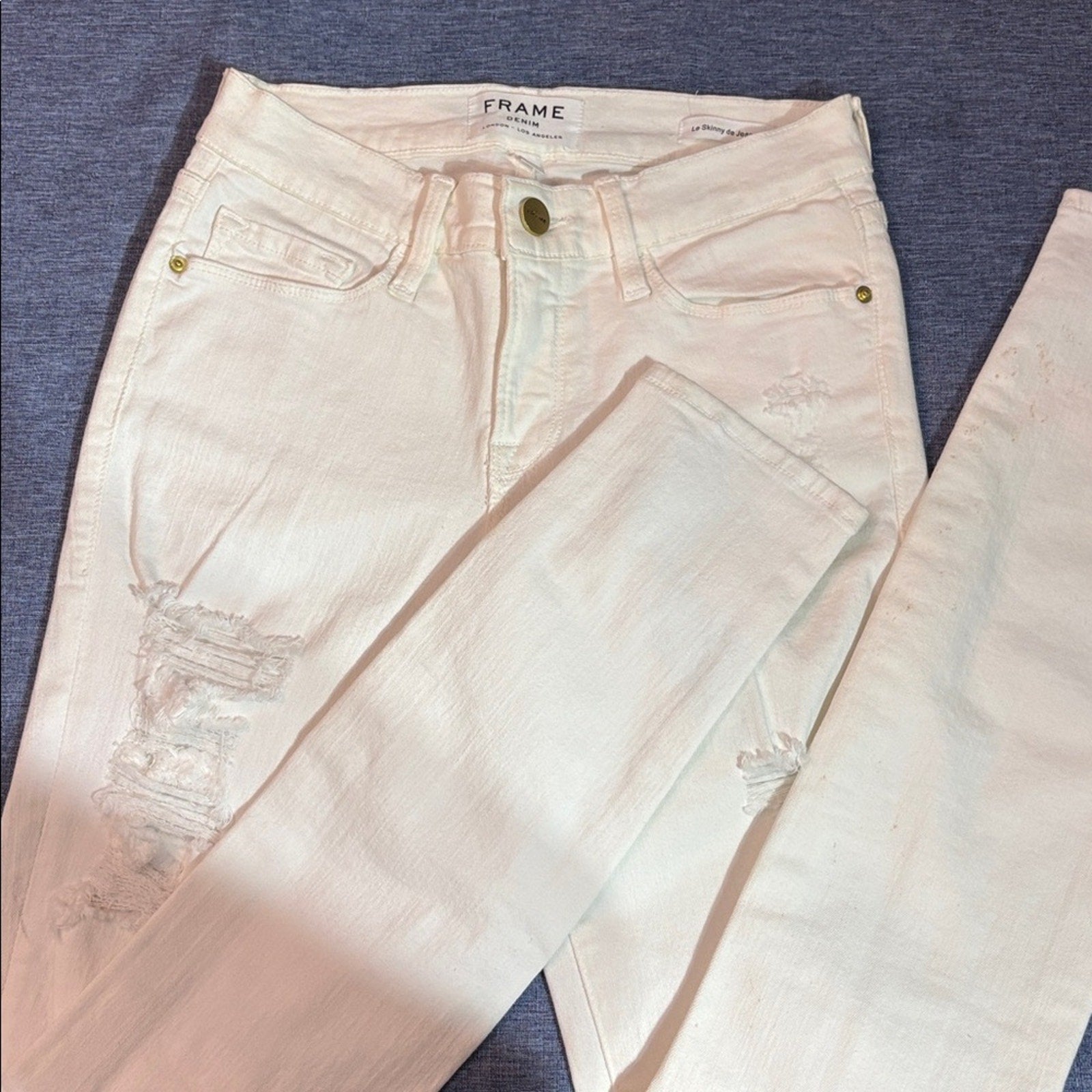 Frame Womens Le Skinny de Jeanne Distressed Jeans Blanc White - size 25
