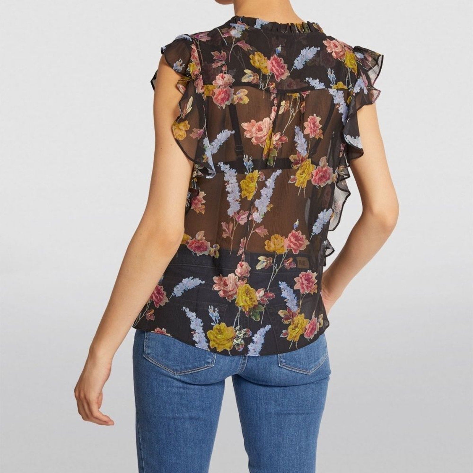 NEW PAIGE  Silk Ruffled Blouse - Multi - size XS