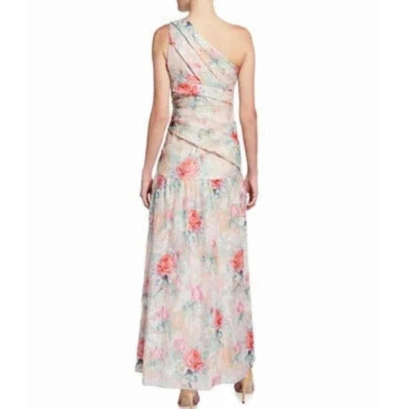 Aidan Mattox One-Shoulder Rose Jacquard Front Slit -size 6