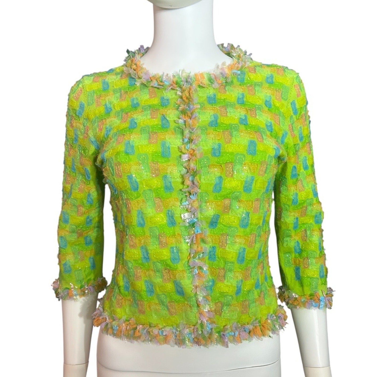 Michael Simon New York Vintage Tulle Cardigan Sweater Green - size M