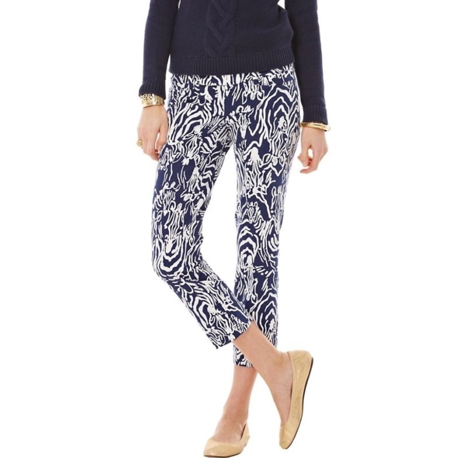 NWT Lilly Pulitzer Luxury Capri Navy Blue Zebra Pants Entourage - size 4