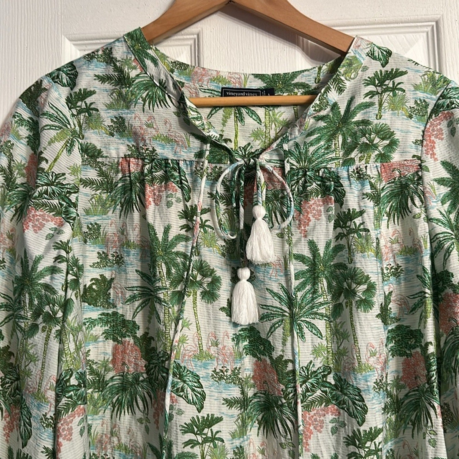 Vineyard Vines Tropical Flamingo Printed Mini Long Sleeve Dress - L