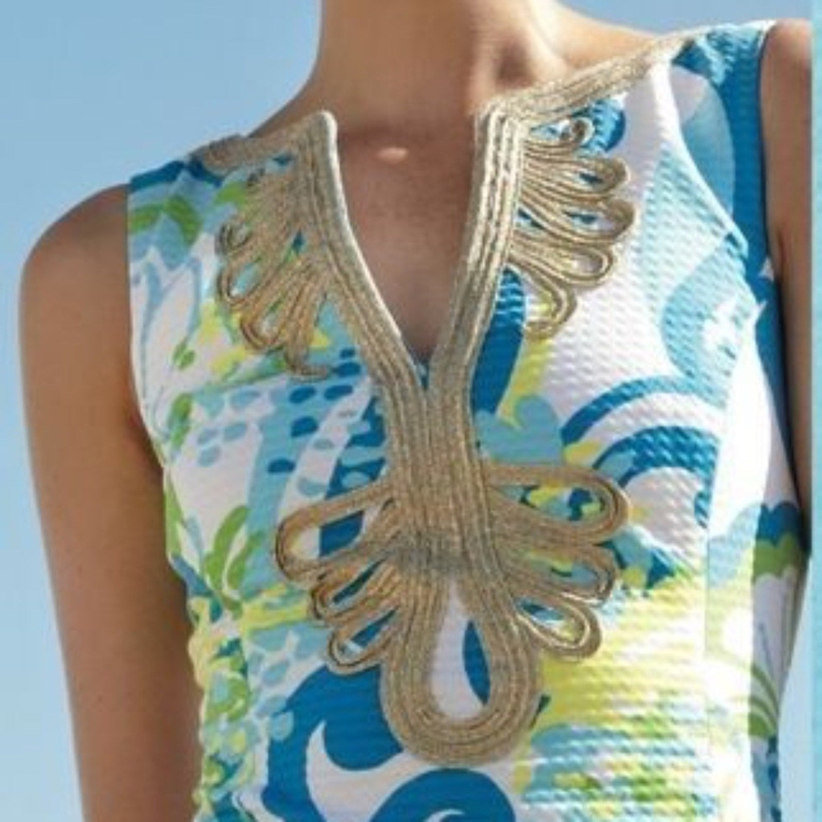 Lilly Pulitzer Janice Resort White Crystal Cost Shift Gold Soutache Dress - sz 2