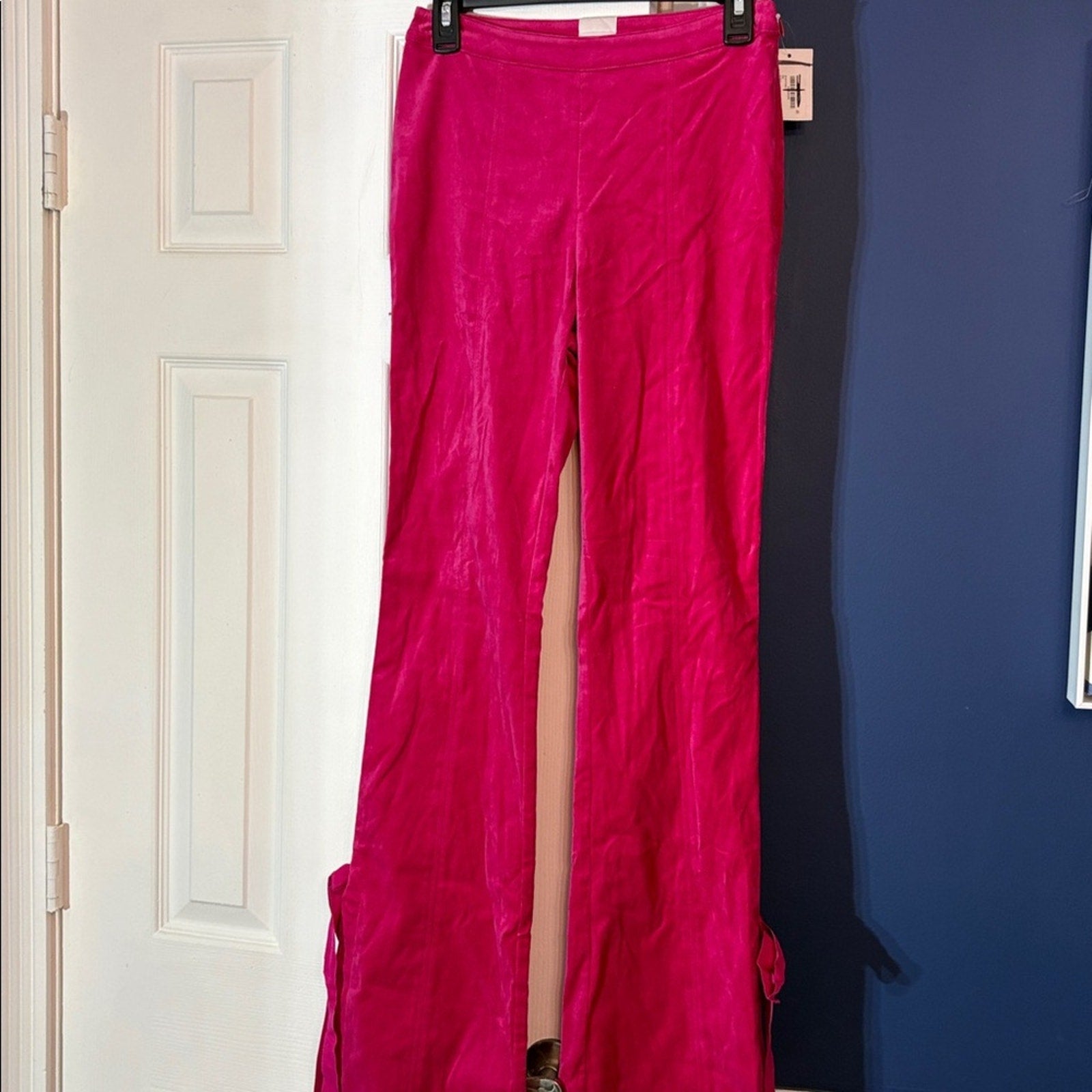 NWT Cinq A Sept Women Pants Lou Pink Tie Velveteen Berry Red Bow - size 0