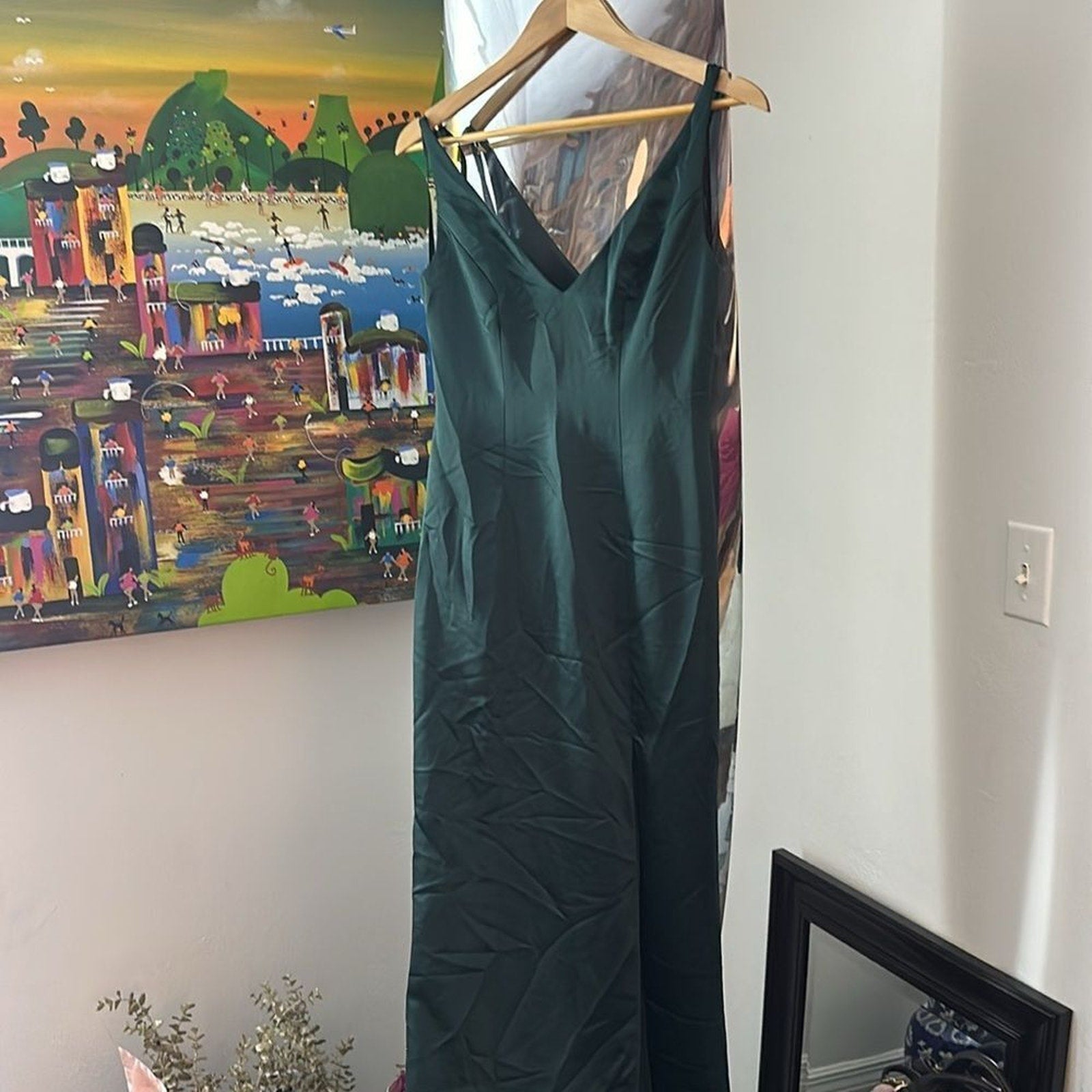 NEW After Six Draped Cowl-Back Princess Line Dress With Front Slit evergreen