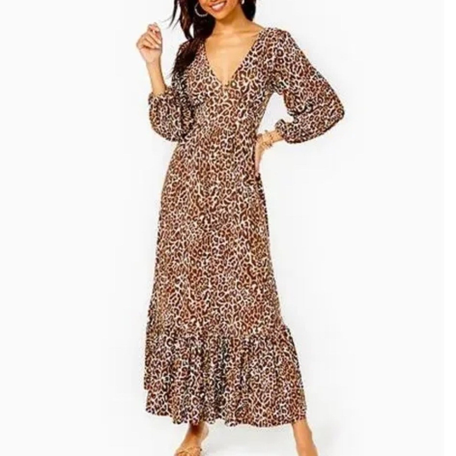 Lilly Pulitzer Ivette 3/4 Sleeve Maxi Dress in Chocolate My Favorite Spot - sz 8
