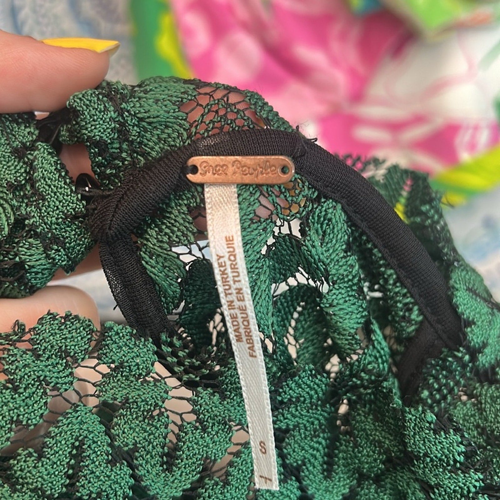 NWT Free People Simone Mini Green Combo Lace Dress Mock Neck - small