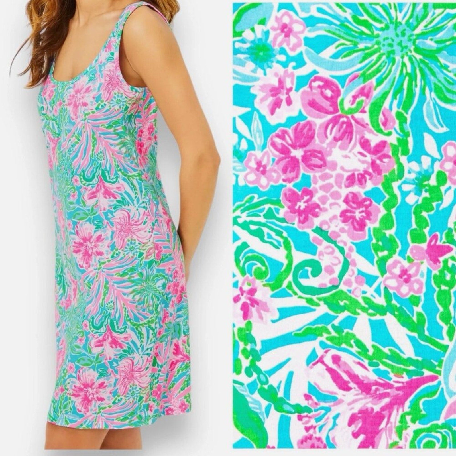NWT Lilly Pulitzer Newberri Amalfi Blue Leaf It Wild Tank Dress - XL