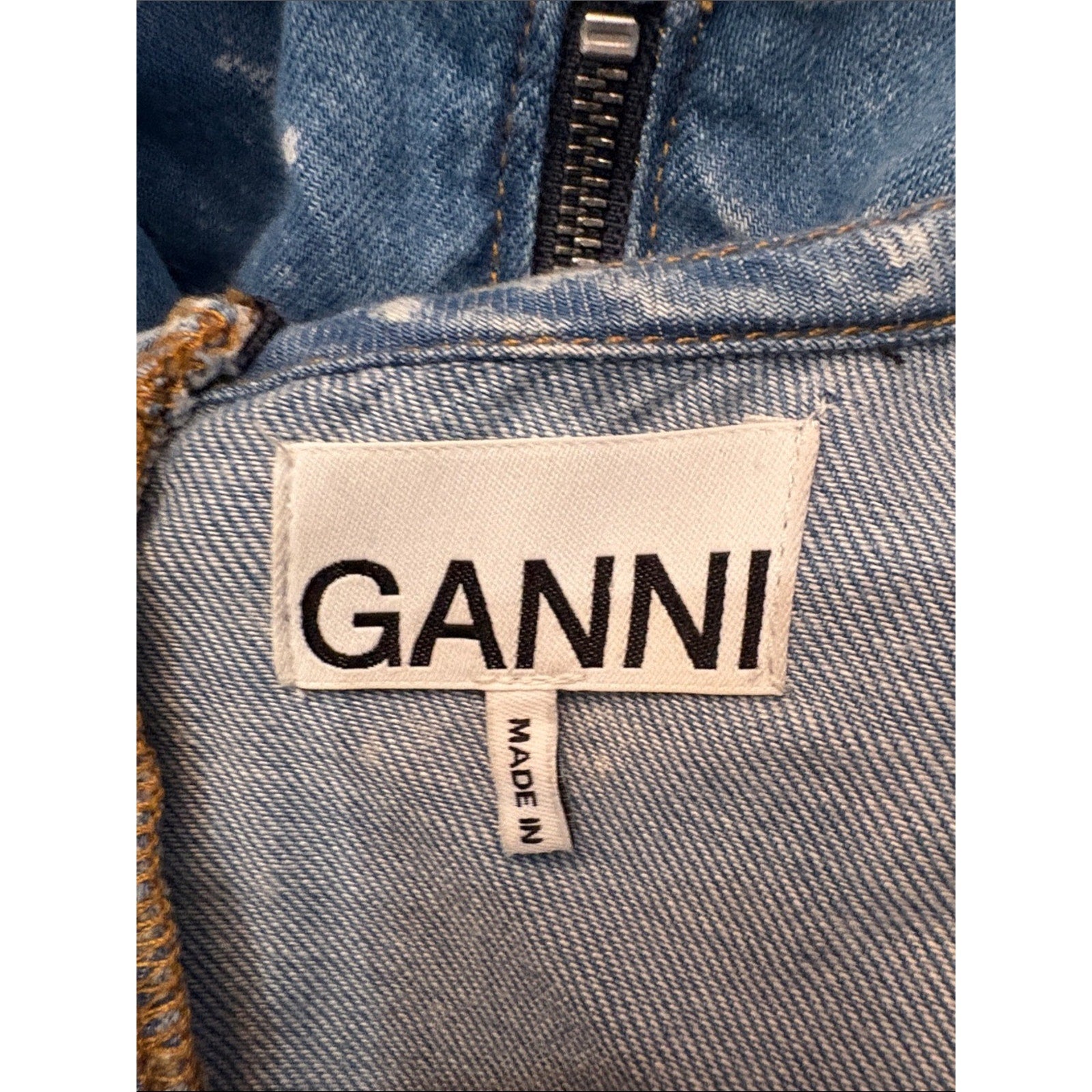 Ganni Women's Acid Wash Denim Mini Dress with Collar - size 40 (large)