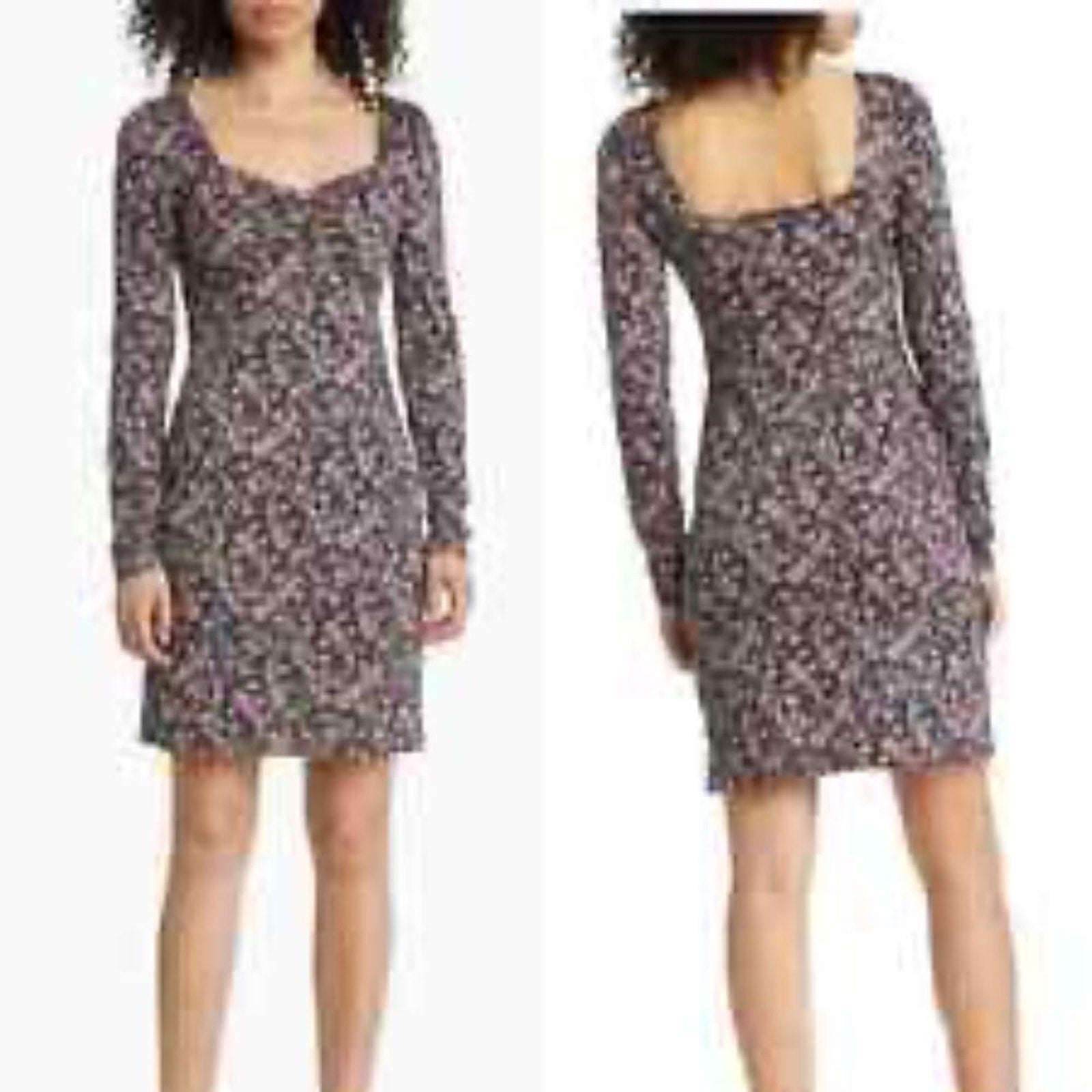 NEW BODEN Paisley Sweetheart Neck Long Sleeve Cotton Blend Dress - size 12