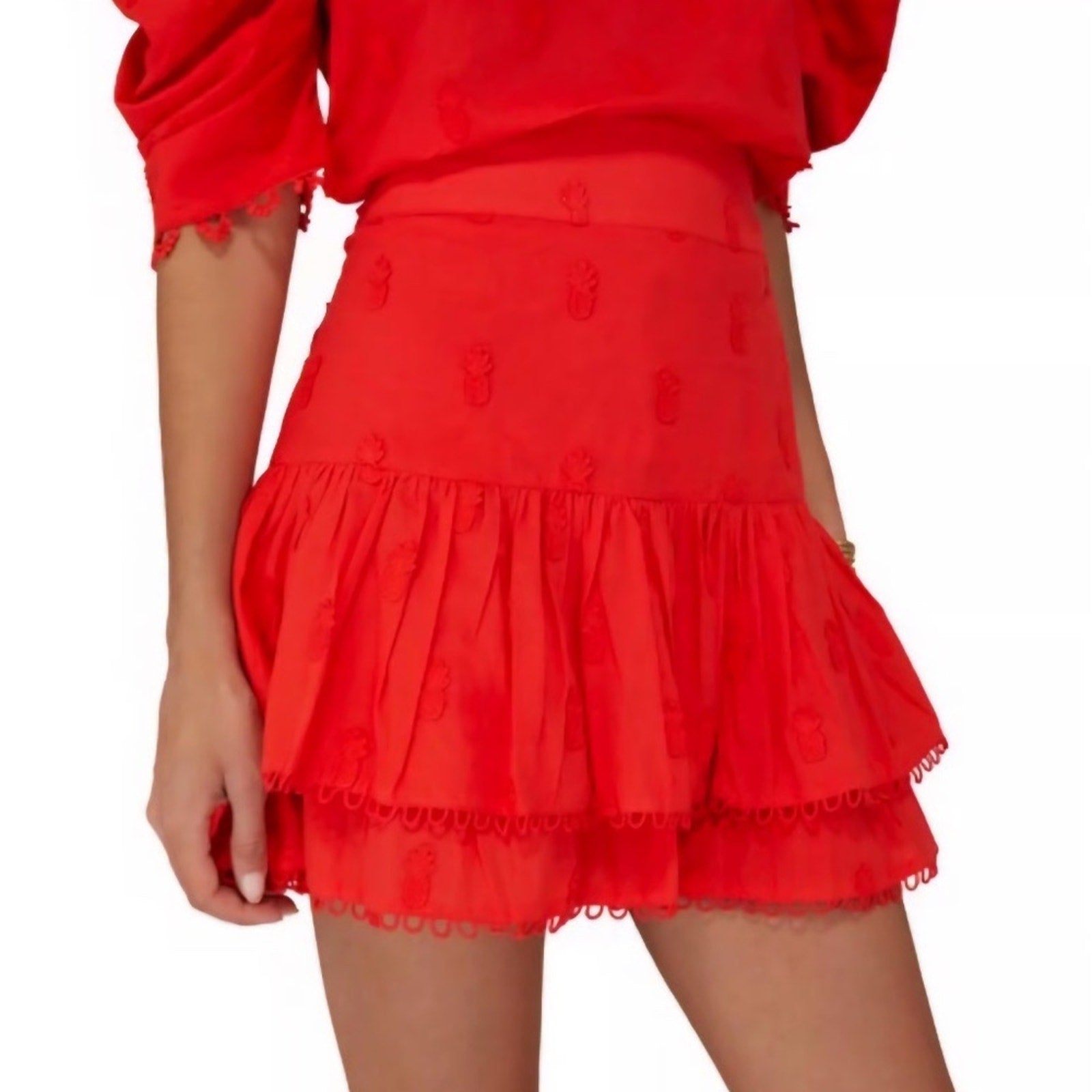 Farm Rio Women’s Red A-Line Tiered Pineapple Mini Skirt - size small