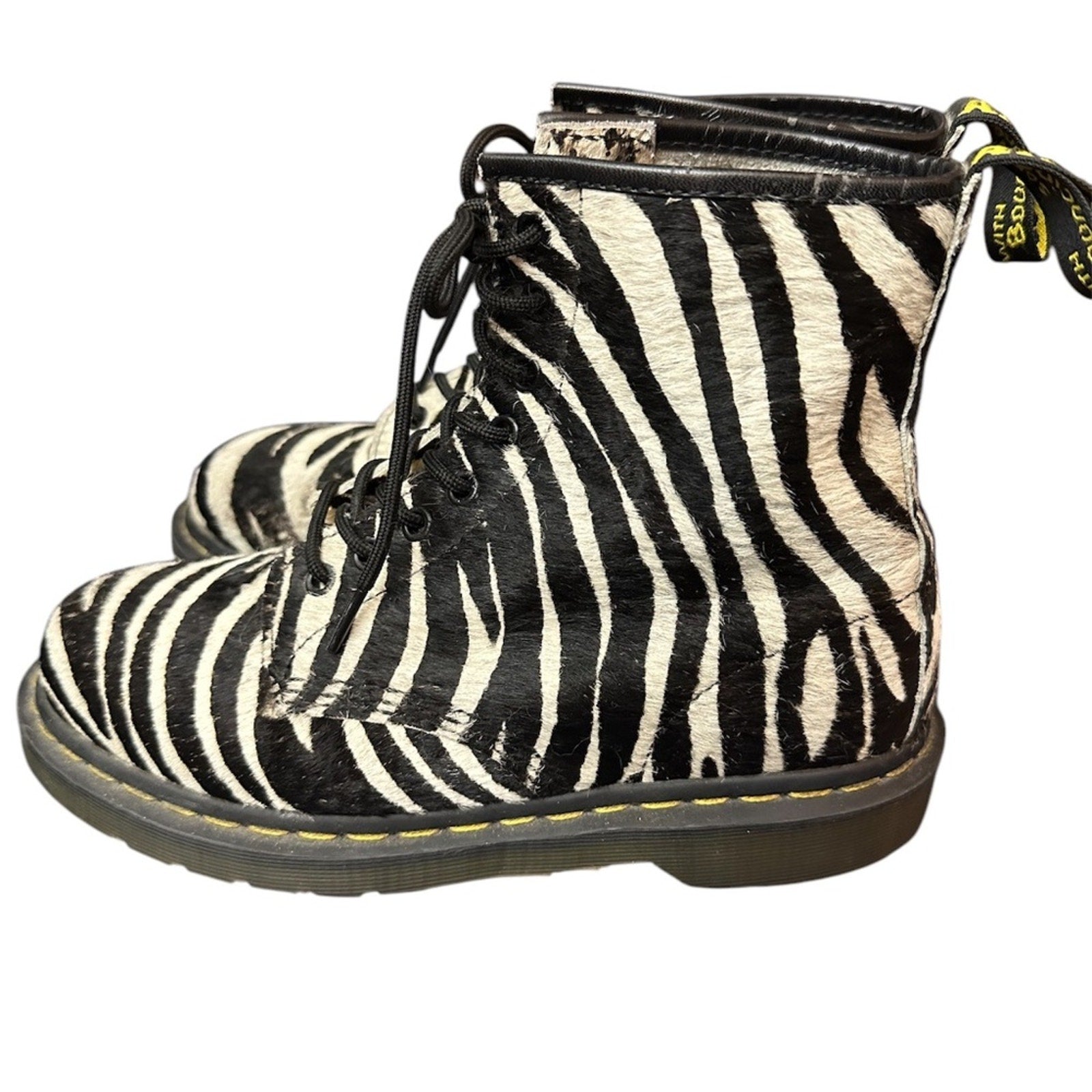 Dr. Martens Zebra Print Pony Hair Leather Boots #3 Rare - size 9 US or 7 UK