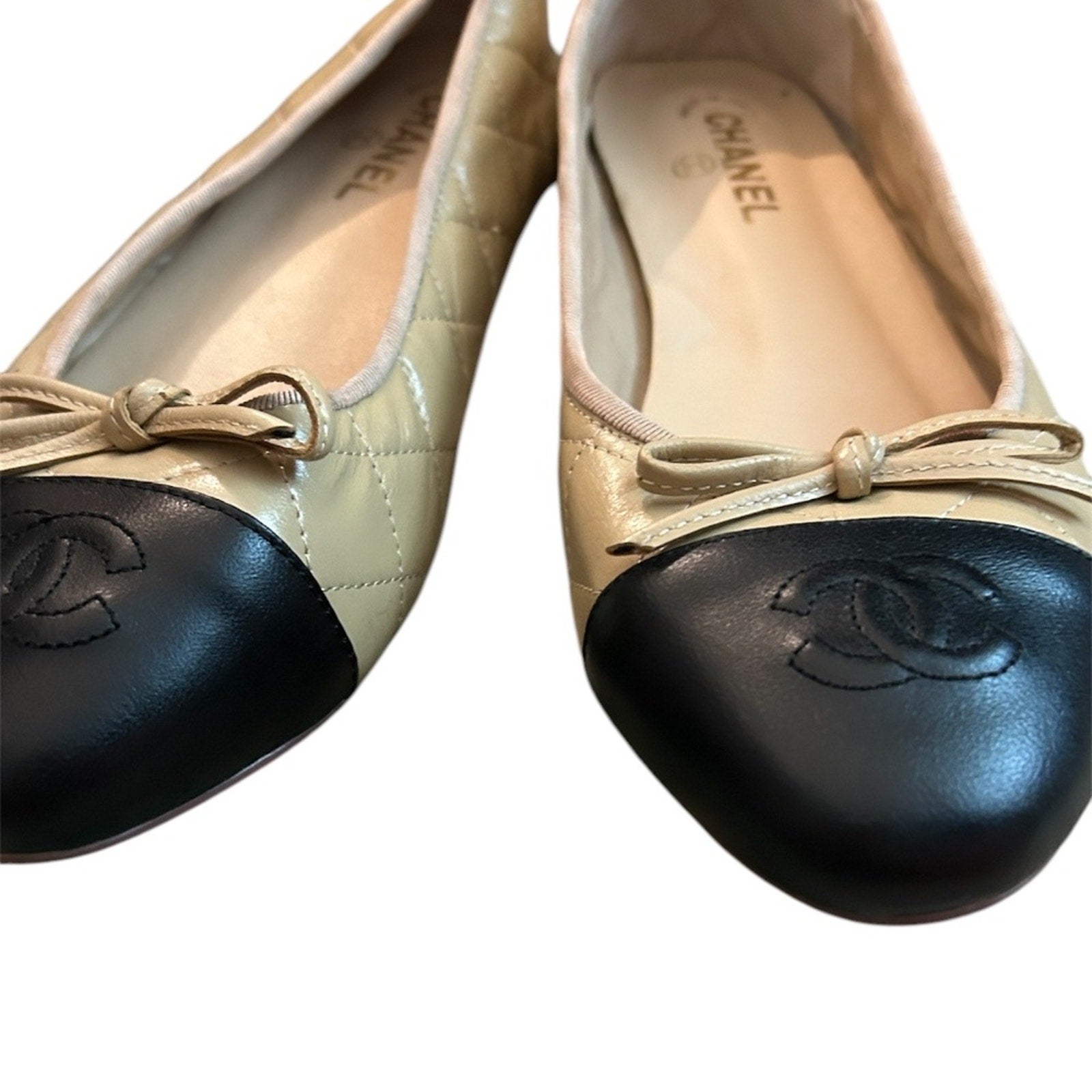 Chanel ballet flats Aged Calfskin beige black - size 42 (=US 11.5)
