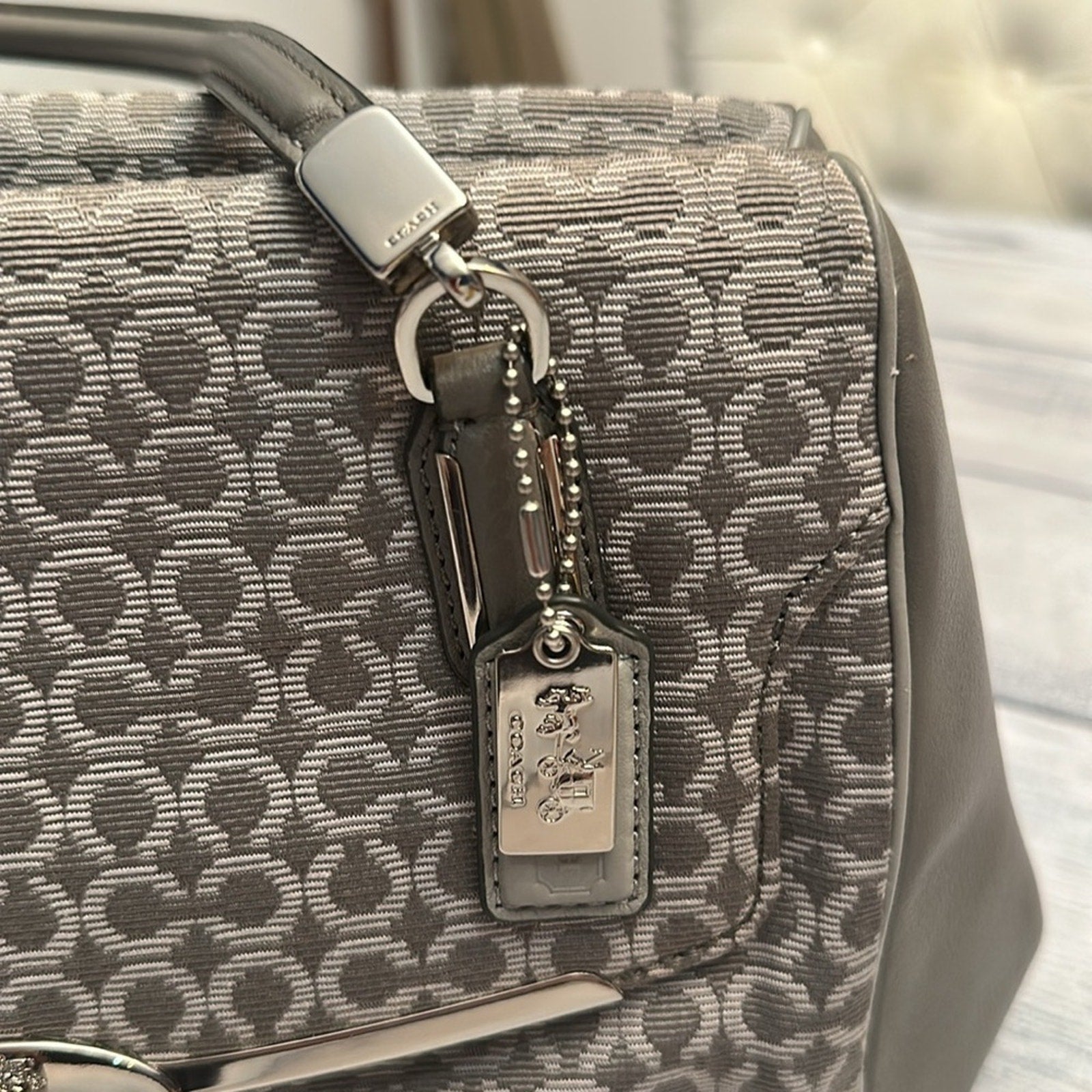 COACH Madison Op Art Gray Canvas Leather Trims Shoulder/Crossbody Bag