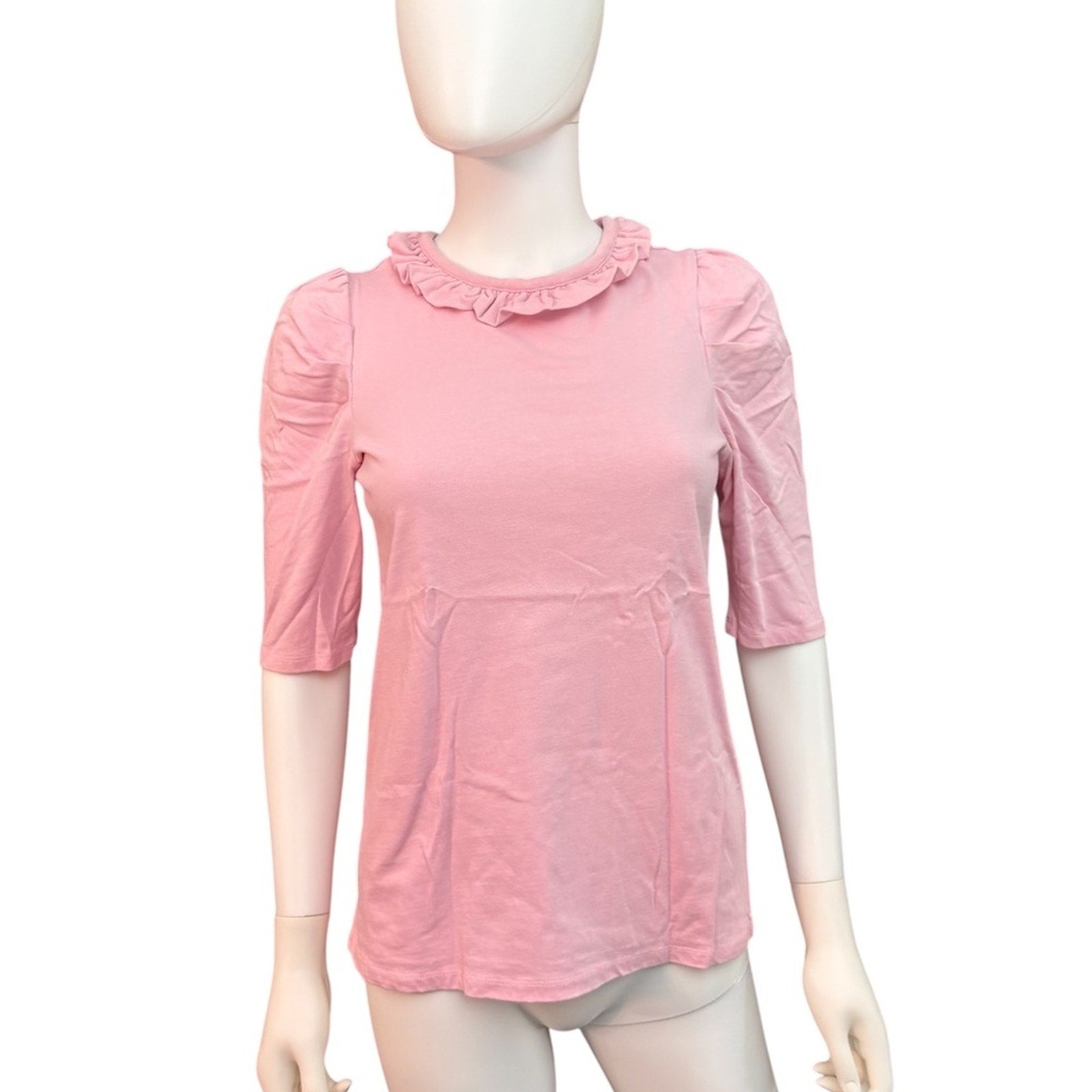 BODEN Puff Sleeve Frill Neck T-Shirt - SIZE 4