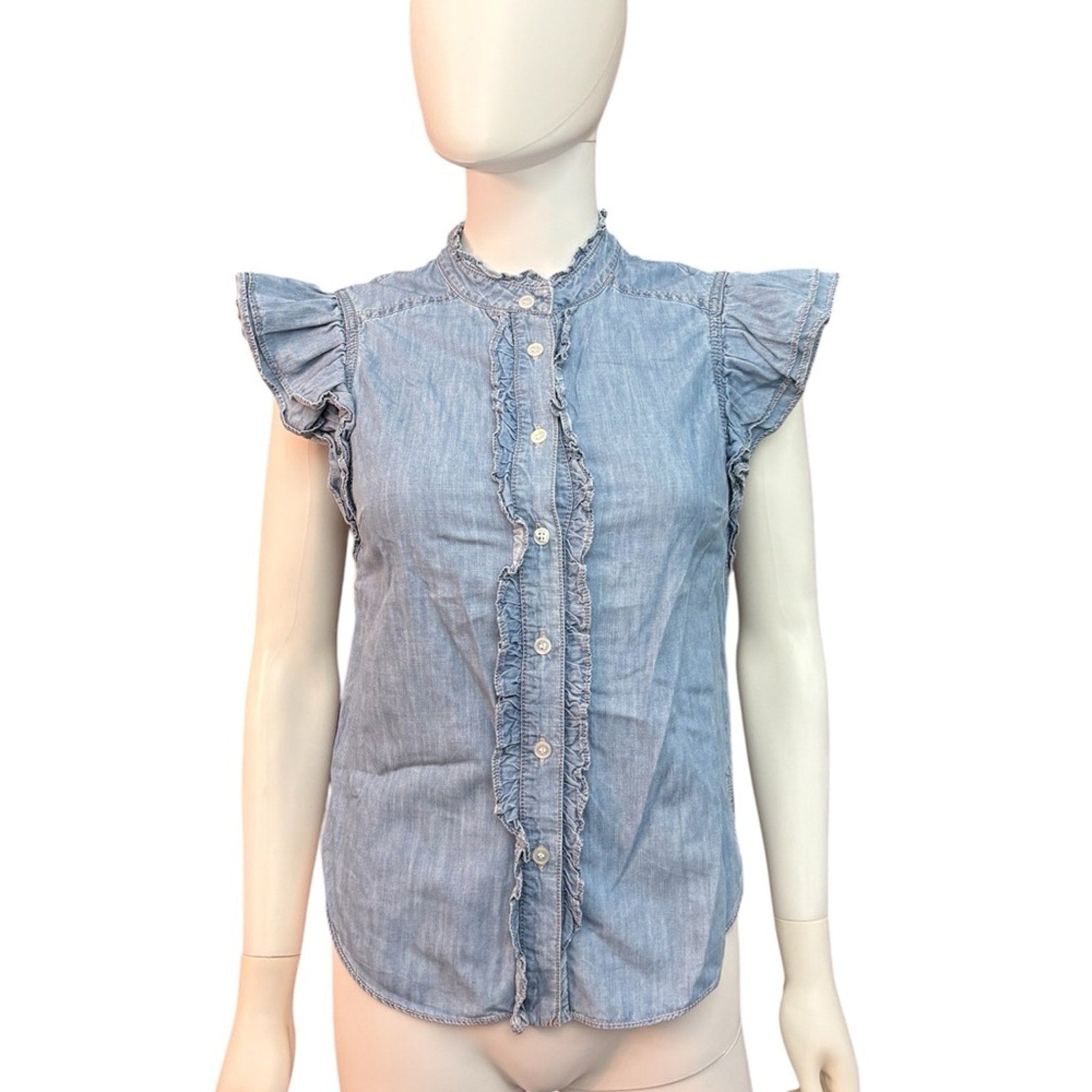 Veronica Beard Tenille ruffle-trimmed denim top - size XS