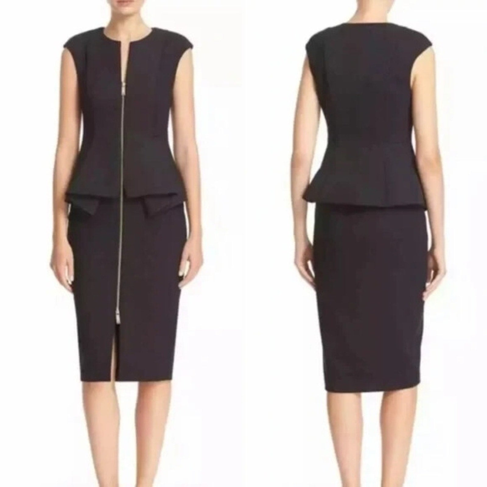 Ted Baker London Peplum Dress Cap Sleeve Sheath Front Zip Jumana Black - size 6