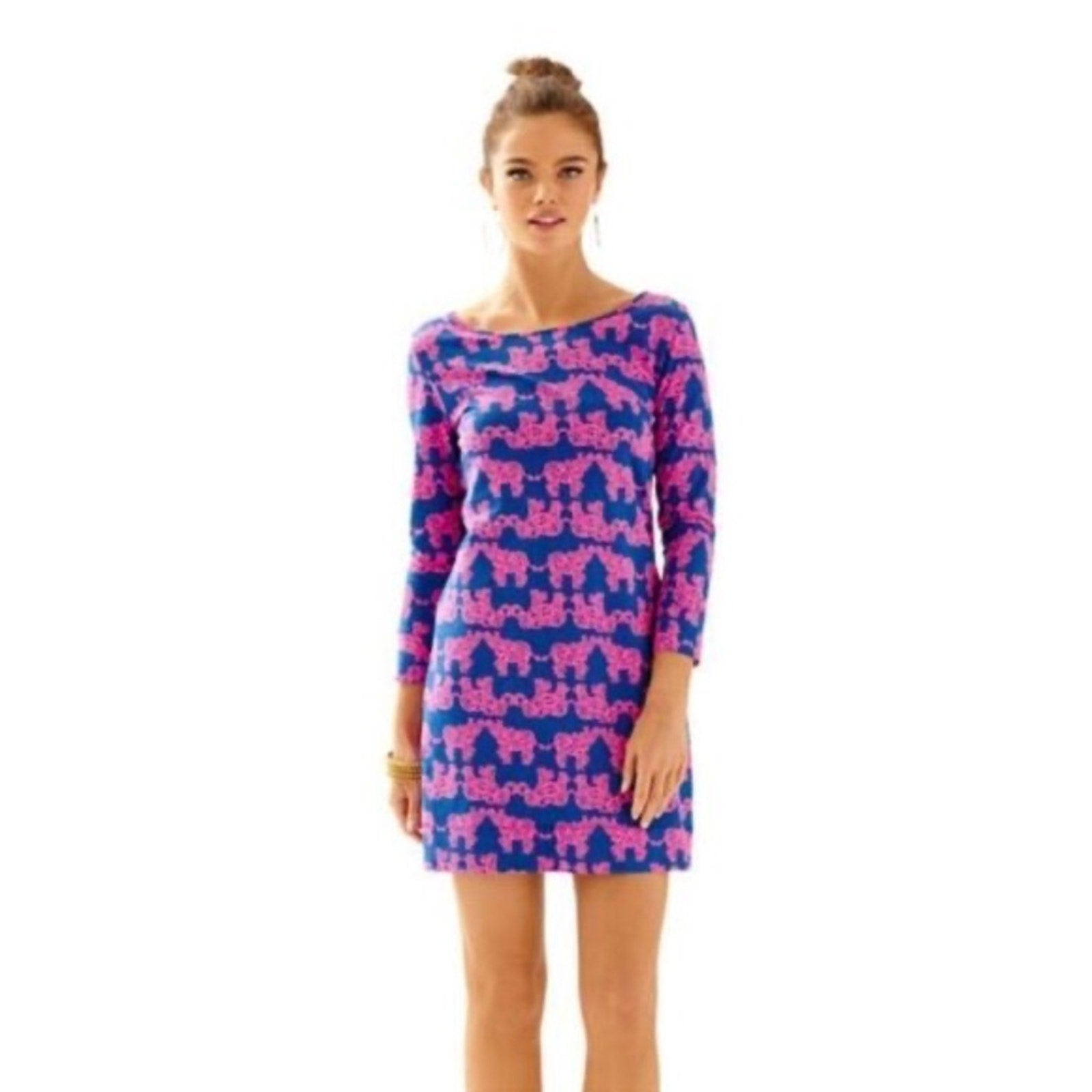 Lilly Pulitzer Elephant Marlow Shirt Dress in Blue and Pink - size small
