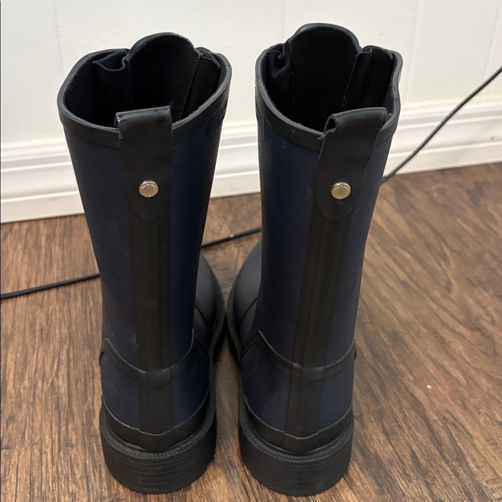 Rag & Bone Navy Ansel Rubber Lace Up Mid Calf Rain Boots - size 39