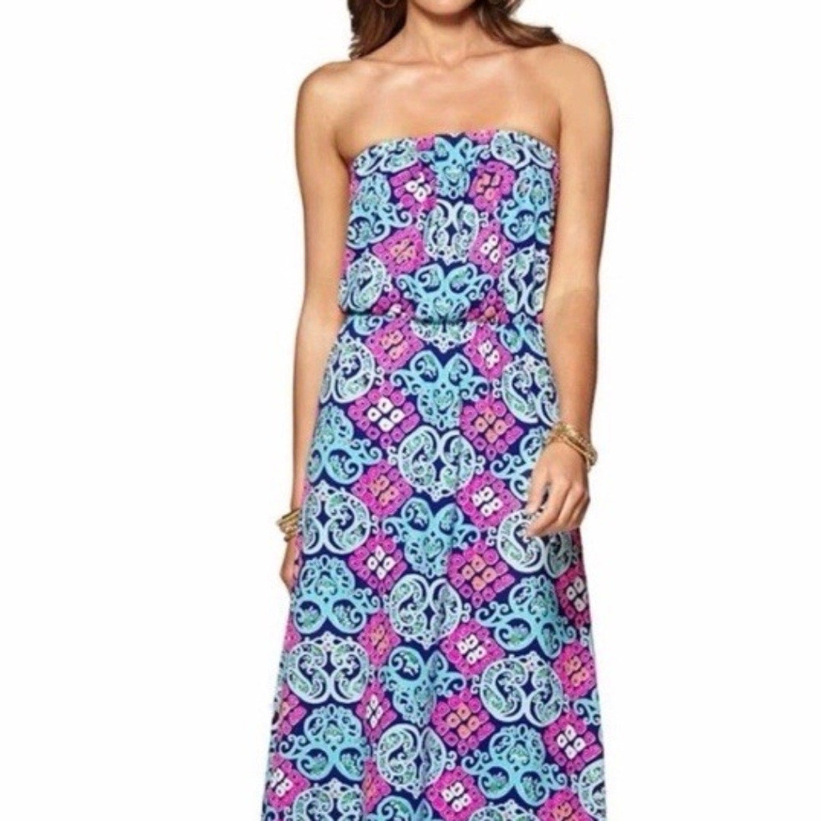 Lilly Pulitzer Marlisa Behind the Gate Maxi Dress Strapless - size XS