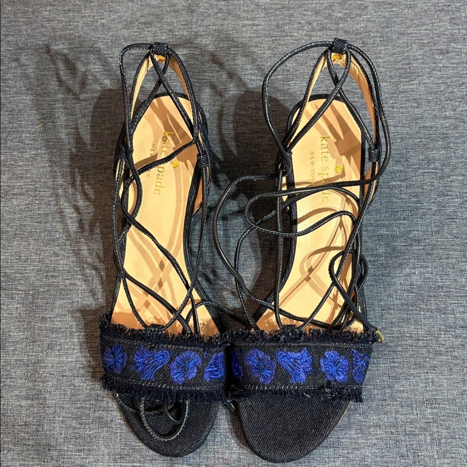 Kate Spade Wes Denim Block Heel Sandals - size 8.5