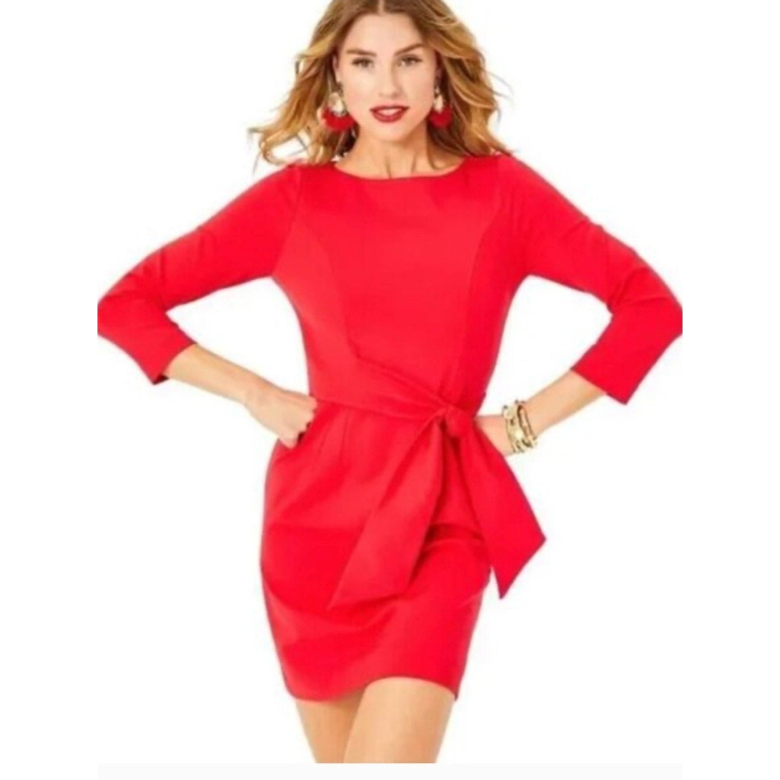 Lilly Pulitzer Leighton Straight Fit Dress Tie Front Amaryllis Red - L